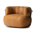 Featuring Doss Terra Brown Oak Accent Swivel Chair by Four Hands at Amethyst Home. The ultimate in polished media style seating has arrived. Framed in oak, this 360-degree swivel chair is constructed with two separate pieces â€” the seat and the back. The piece features evenly spaced spring suspension and caramel top-grain leather stitched into 5.5-inch cha. Amethyst Home provides interior design, new home construction design consulting, vintage area rugs, and lighting in the Calabasas metro area.