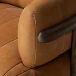 Featuring Doss Terra Brown Oak Accent Swivel Chair by Four Hands at Amethyst Home. The ultimate in polished media style seating has arrived. Framed in oak, this 360-degree swivel chair is constructed with two separate pieces â€” the seat and the back. The piece features evenly spaced spring suspension and caramel top-grain leather stitched into 5.5-inch chan. Amethyst Home provides interior design, new home construction design consulting, vintage area rugs, and lighting in the Monterey metro area.