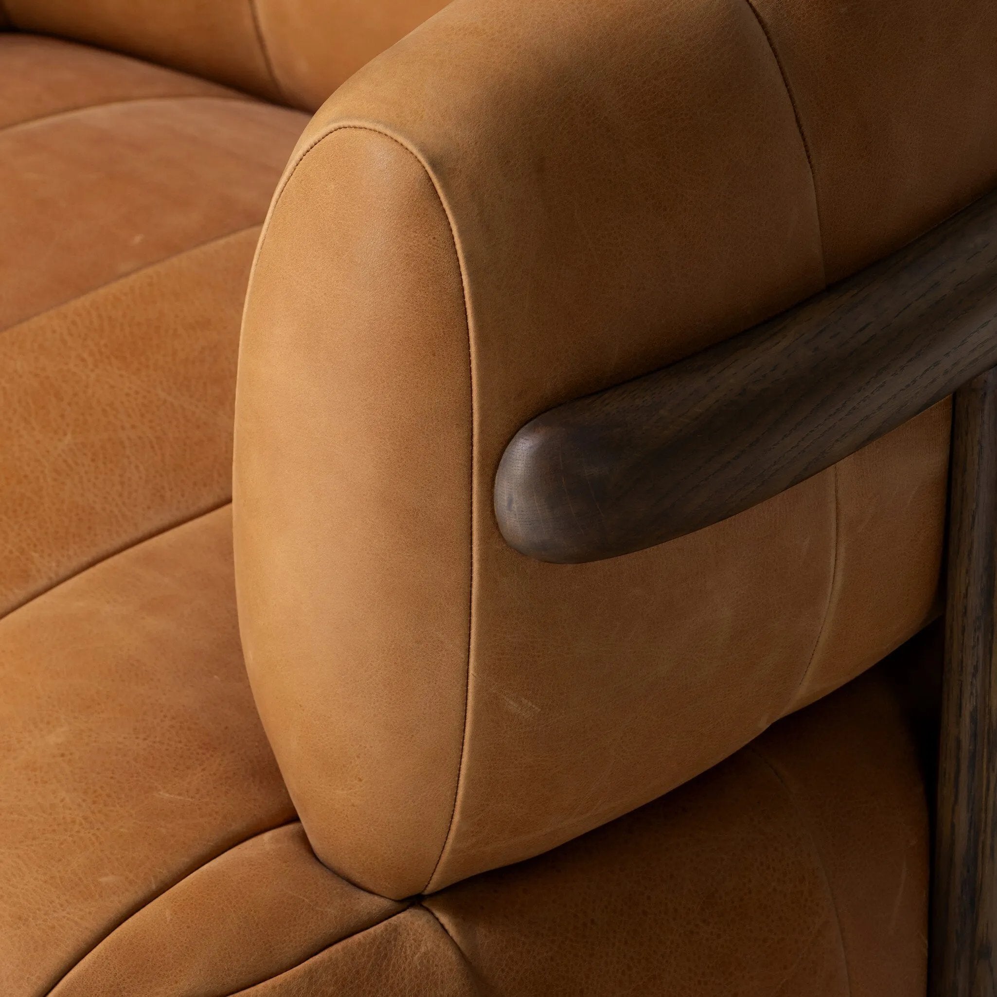 Featuring Doss Terra Brown Oak Accent Swivel Chair by Four Hands at Amethyst Home. The ultimate in polished media style seating has arrived. Framed in oak, this 360-degree swivel chair is constructed with two separate pieces â€” the seat and the back. The piece features evenly spaced spring suspension and caramel top-grain leather stitched into 5.5-inch chan. Amethyst Home provides interior design, new home construction design consulting, vintage area rugs, and lighting in the Monterey metro area.