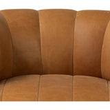 Featuring Doss Terra Brown Oak Accent Swivel Chair by Four Hands at Amethyst Home. The ultimate in polished media style seating has arrived. Framed in oak, this 360-degree swivel chair is constructed with two separate pieces â€” the seat and the back. The piece features evenly spaced spring suspension and caramel top-grain leather stitched into 5.5-inch ch. Amethyst Home provides interior design, new home construction design consulting, vintage area rugs, and lighting in the Washington metro area.