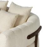 Featuring Doss Terra Brown Oak Media Lounger by Four Hands at Amethyst Home. The ultimate in polished media style seating has arrived. Framed in oak, this lounger is constructed with two separate pieces â€” the seat and the back â€” and accompanied by four toss cushions. The lounger features evenly spaced spring suspension and a heavy boucle upholstery stitche. Amethyst Home provides interior design, new home construction design consulting, vintage area rugs, and lighting in the Dallas metro area.