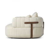 Featuring Doss Terra Brown Oak Media Lounger by Four Hands at Amethyst Home. The ultimate in polished media style seating has arrived. Framed in oak, this lounger is constructed with two separate pieces â€” the seat and the back â€” and accompanied by four toss cushions. The lounger features evenly spaced spring suspension and a heavy boucle upholstery stit. Amethyst Home provides interior design, new home construction design consulting, vintage area rugs, and lighting in the Nashville metro area.