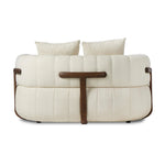 Featuring Doss Terra Brown Oak Media Lounger by Four Hands at Amethyst Home. The ultimate in polished media style seating has arrived. Framed in oak, this lounger is constructed with two separate pieces â€” the seat and the back â€” and accompanied by four toss cushions. The lounger features evenly spaced spring suspension and a heavy boucle upholstery stitc. Amethyst Home provides interior design, new home construction design consulting, vintage area rugs, and lighting in the Portland metro area.