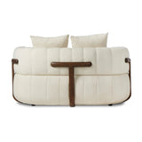 Featuring Doss Terra Brown Oak Media Lounger by Four Hands at Amethyst Home. The ultimate in polished media style seating has arrived. Framed in oak, this lounger is constructed with two separate pieces â€” the seat and the back â€” and accompanied by four toss cushions. The lounger features evenly spaced spring suspension and a heavy boucle upholstery stitc. Amethyst Home provides interior design, new home construction design consulting, vintage area rugs, and lighting in the Portland metro area.