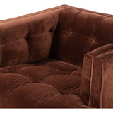 Featuring Dylan Surrey Auburn Chair by Four Hands at Amethyst Home. This low, tailored midcentury silhouette is upholstered in a velvety auburn fabric, with dramatic blind tufting for texture.
Overall Dimensions: 34.75"W x 34.75"L x 25.25"HCollection: KensingtonColors: Surrey Auburn, Sienna BrownMaterials: 76.8% Co, 23.2% Pl, Solid ParawoodWeight: 57.54 l. Amethyst Home provides interior design, new home construction design consulting, vintage area rugs, and lighting in the Kansas City metro area.