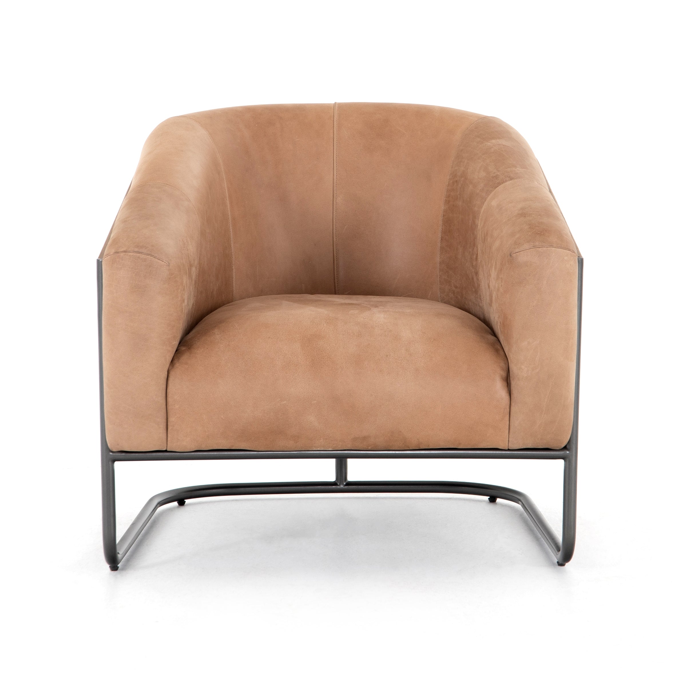 Featuring Etta Winchester Beige Chair by Four Hands at Amethyst Home. Deco-driven elegance. A fresh take on the traditional cigar chair, impeccably tailored tan top-grain leather forms a curvy U shape, with solid parawood detailing adding interest to gunmetal-finished iron framing.Overall Dimensions: 33.75"W x 34.25"L x 31.50"H
Collection: BelfastColors: Winchester Beige ,Yucca Pa. Amethyst Home provides interior design, new construction, custom furniture, and area rugs in the Portland metro area.