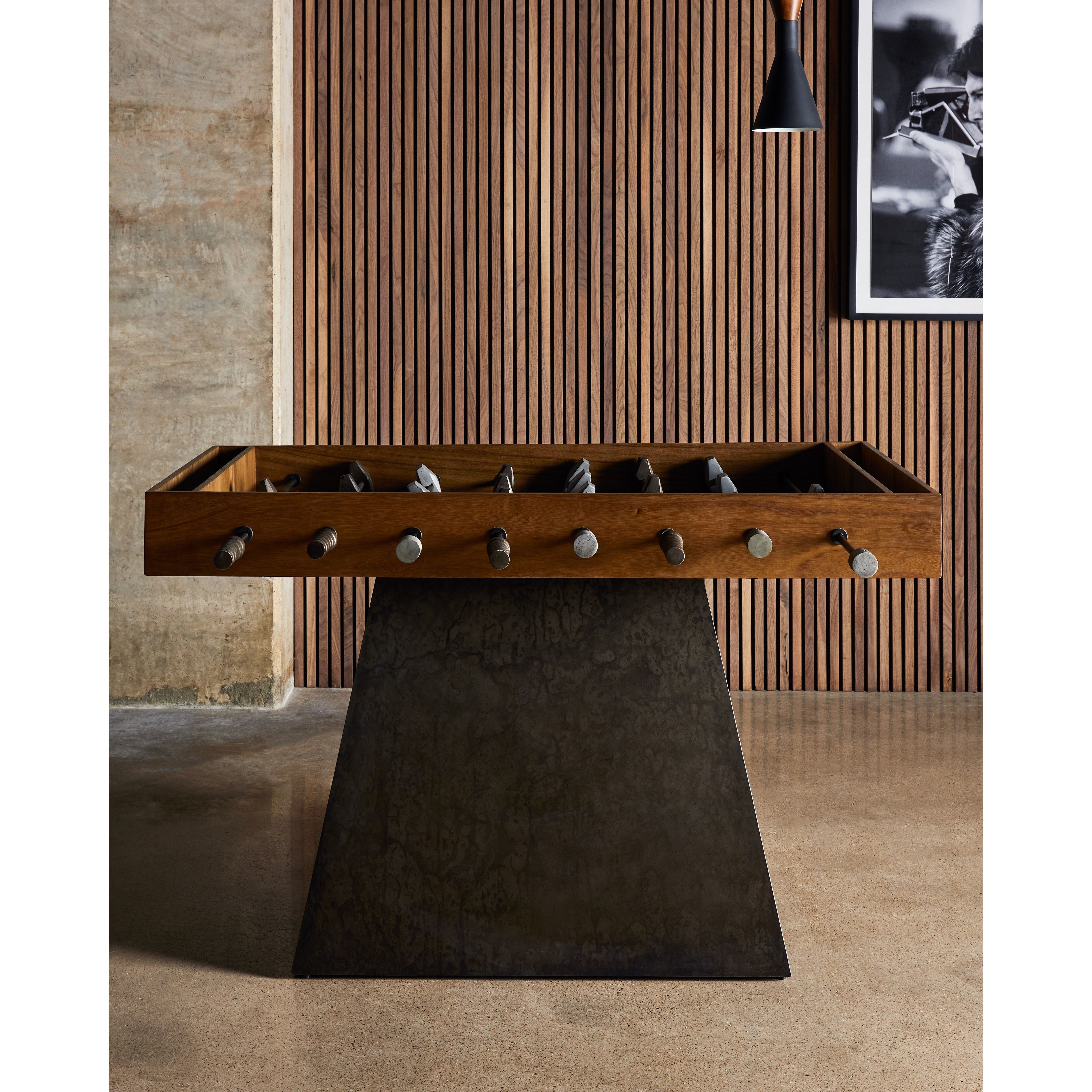 Featuring Foosball Natural Brown Guanacaste Table by Four Hands at Amethyst Home. Handmade by skilled artisans, the Foosball Natural Brown Guanacaste Table is a one-of-a-kind game that features a beautiful blend of hand-finished Guanacaste wood and metal that’s been aged through a manual, month-long process using natural elements to bring unique character to each piece. Includes three balls.
O. Amethyst Home provides interior design services, furniture, rugs, and lighting in the Dallas metro area.