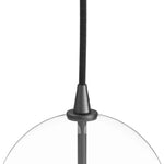 Featuring Glass Black Gunmetal Clear Glass Globe Medium Pendant by Four Hands at Amethyst Home. A single glass sphere dangles for a stunning effect. Each globe is individually blown, shaped and sculpted by hand through a one-hour process. The finish on the brass frame is achieved through a specialized process that turns the brass into an almost black hue be. Amethyst Home provides interior design, new home construction design consulting, vintage area rugs, and lighting in the Charlotte metro area.