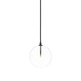 Featuring Glass Black Gunmetal Clear Glass Globe Medium Pendant by Four Hands at Amethyst Home. A single glass sphere dangles for a stunning effect. Each globe is individually blown, shaped and sculpted by hand through a one-hour process. The finish on the brass frame is achieved through a specialized process that turns the brass into an almost black hue befor. Amethyst Home provides interior design, new home construction design consulting, vintage area rugs, and lighting in the Dallas metro area.
