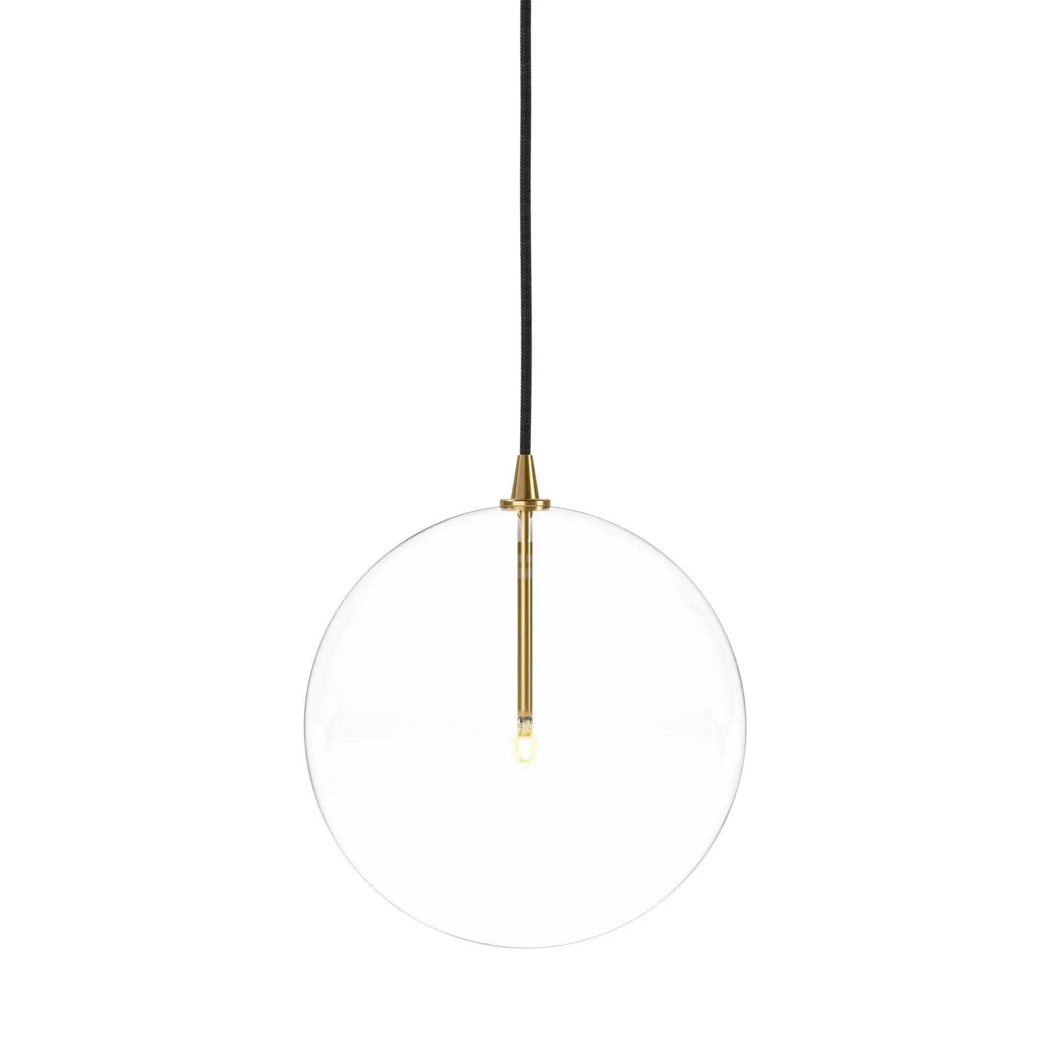 Featuring Glass Burnished Brass Clear Glass Globe Large Pendant by Four Hands at Amethyst Home. A single glass sphere dangles for a stunning effect. Each globe is individually blown, shaped and sculpted by hand through a one-hour process. Brass and glass are 98% recyclable. Designed and sustainably crafted in Poland by Schwung.
Overall Dimensions : 11.75". Amethyst Home provides interior design, new home construction design consulting, vintage area rugs, and lighting in the Los Angeles metro area.