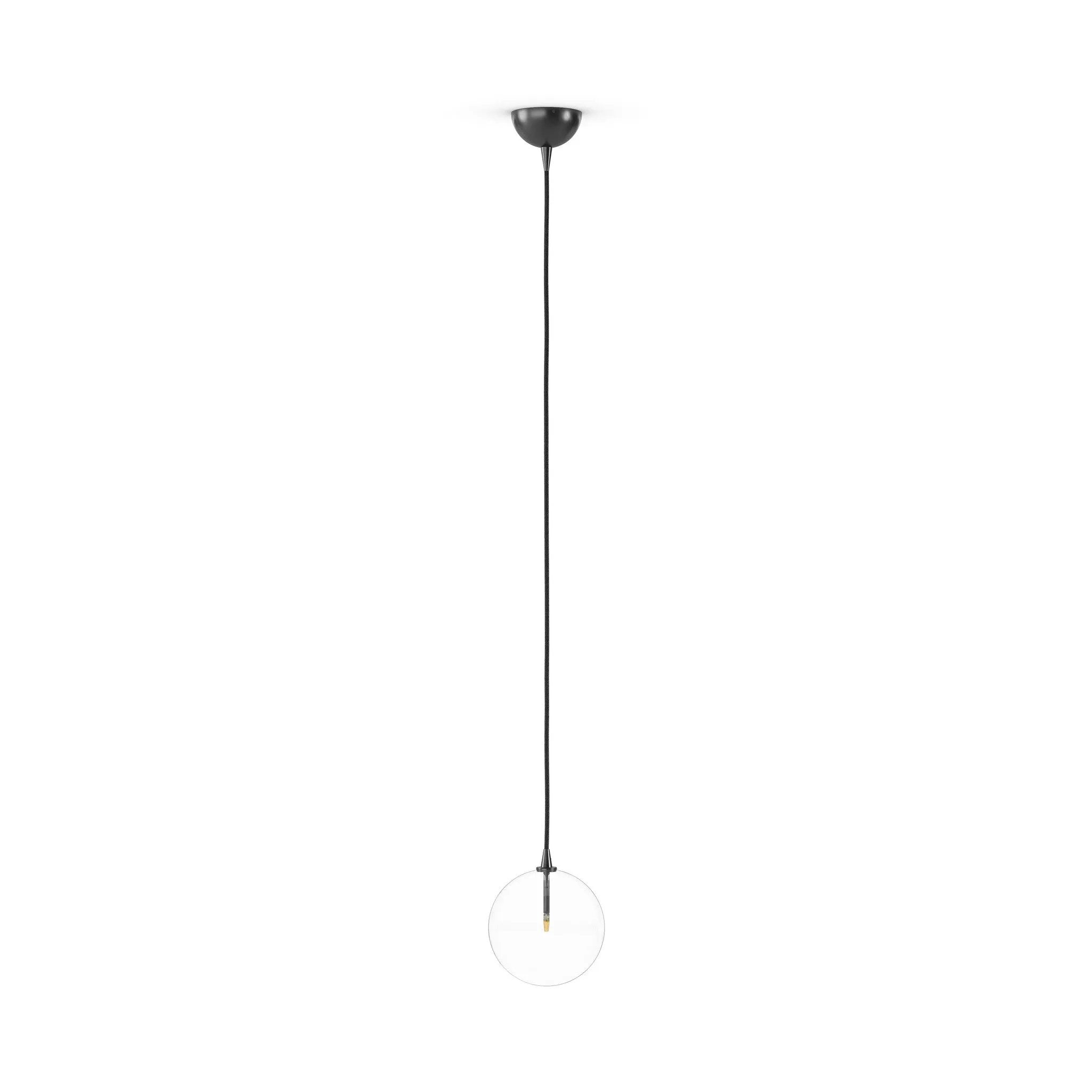Featuring Glass Black Gunmetal Clear Glass Globe Medium Pendant by Four Hands at Amethyst Home. A single glass sphere dangles for a stunning effect. Each globe is individually blown, shaped and sculpted by hand through a one-hour process. The finish on the brass frame is achieved through a specialized process that turns the brass into an almost black hue before. Amethyst Home provides interior design, new home construction design consulting, vintage area rugs, and lighting in the Tampa metro area.