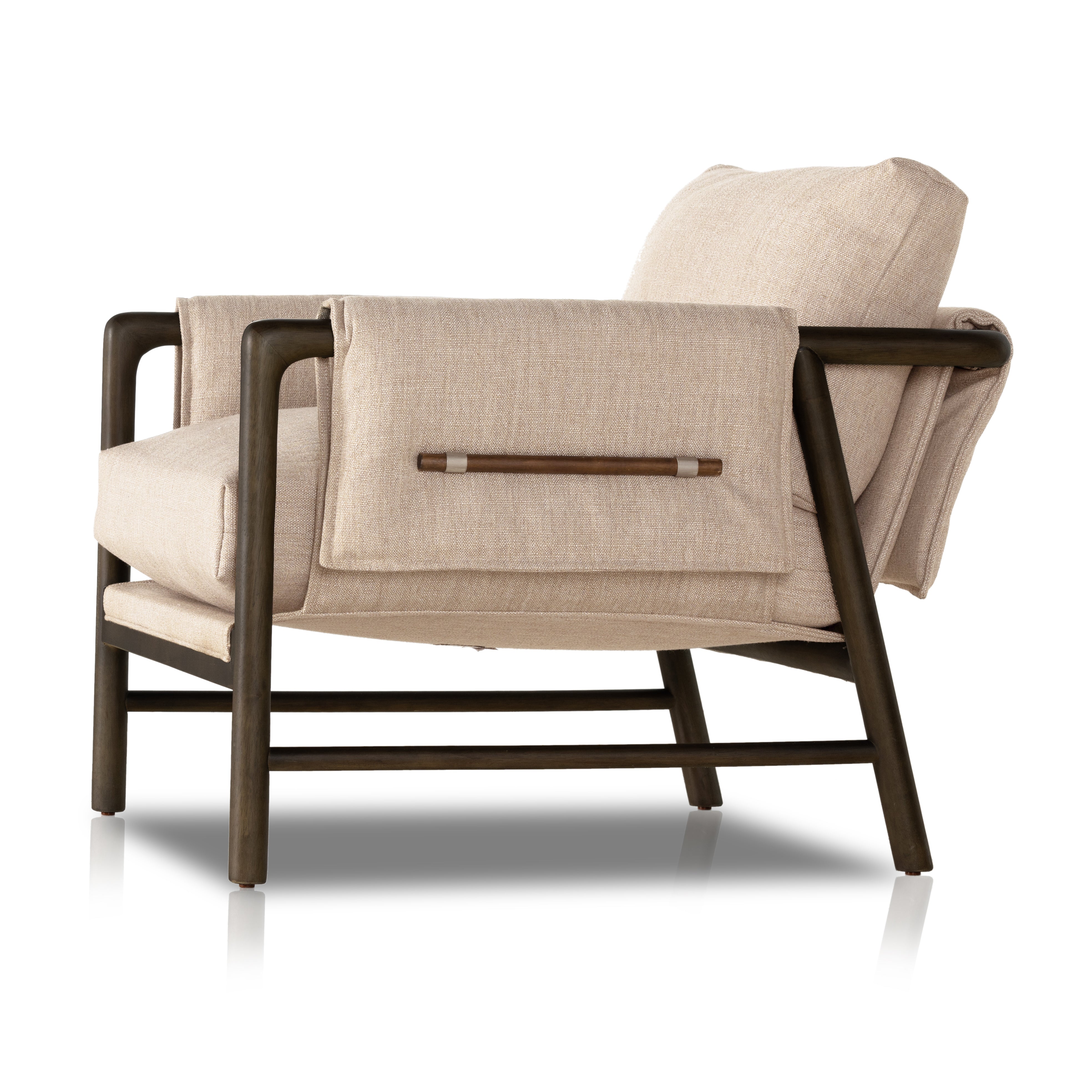 Details make the chair. With poly-blend performance fabric that wraps each arm, faux toggles add an element of interest to midcentury-inspired seating in a wheat hue, with softly sculpted parawood framing carrying out a beautiful neutral look. Amethyst Home provides interior design, new construction, custom furniture, and area rugs in the Monterey metro area.