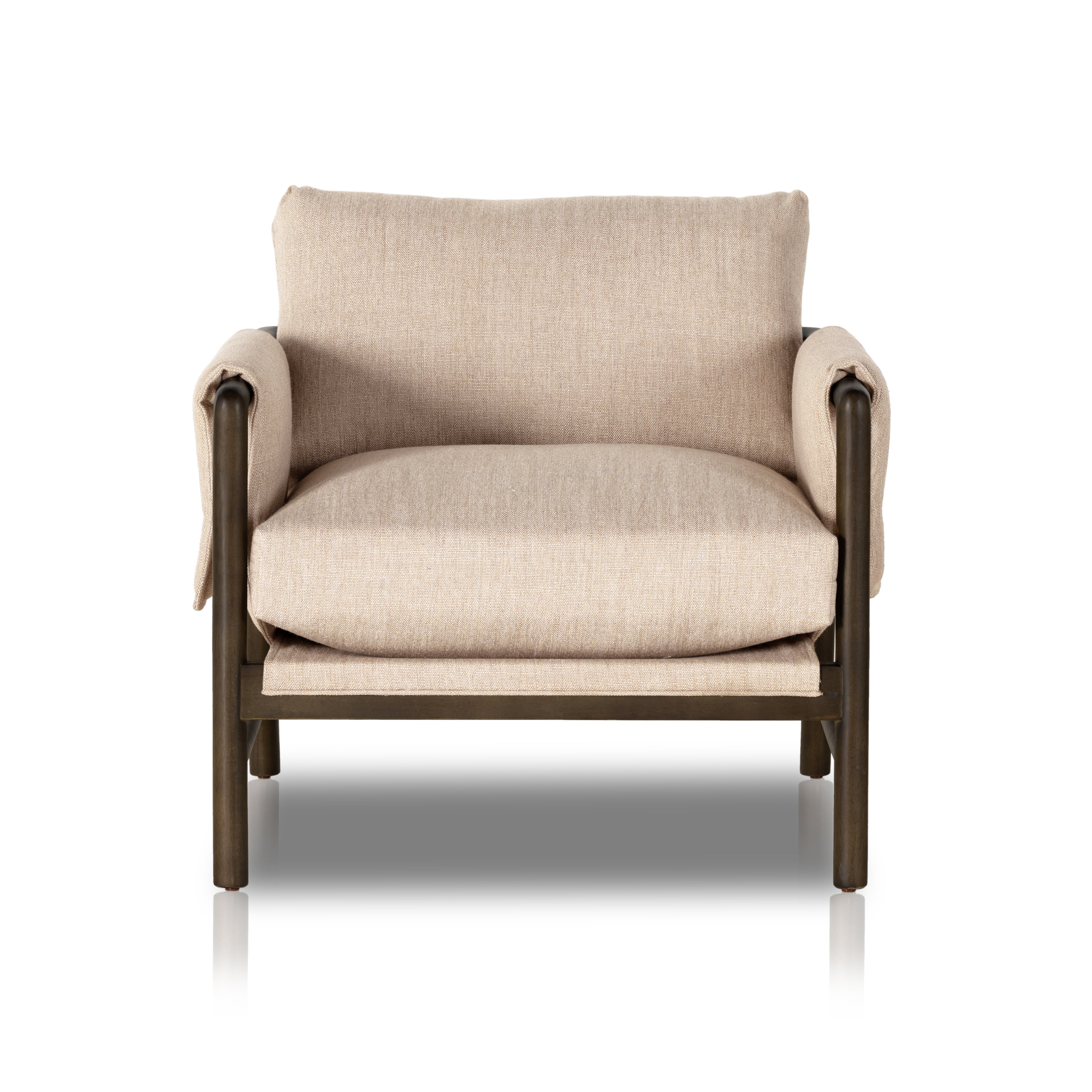 Details make the chair. With poly-blend performance fabric that wraps each arm, faux toggles add an element of interest to midcentury-inspired seating in a wheat hue, with softly sculpted parawood framing carrying out a beautiful neutral look. Amethyst Home provides interior design, new construction, custom furniture, and area rugs in the Portland metro area.