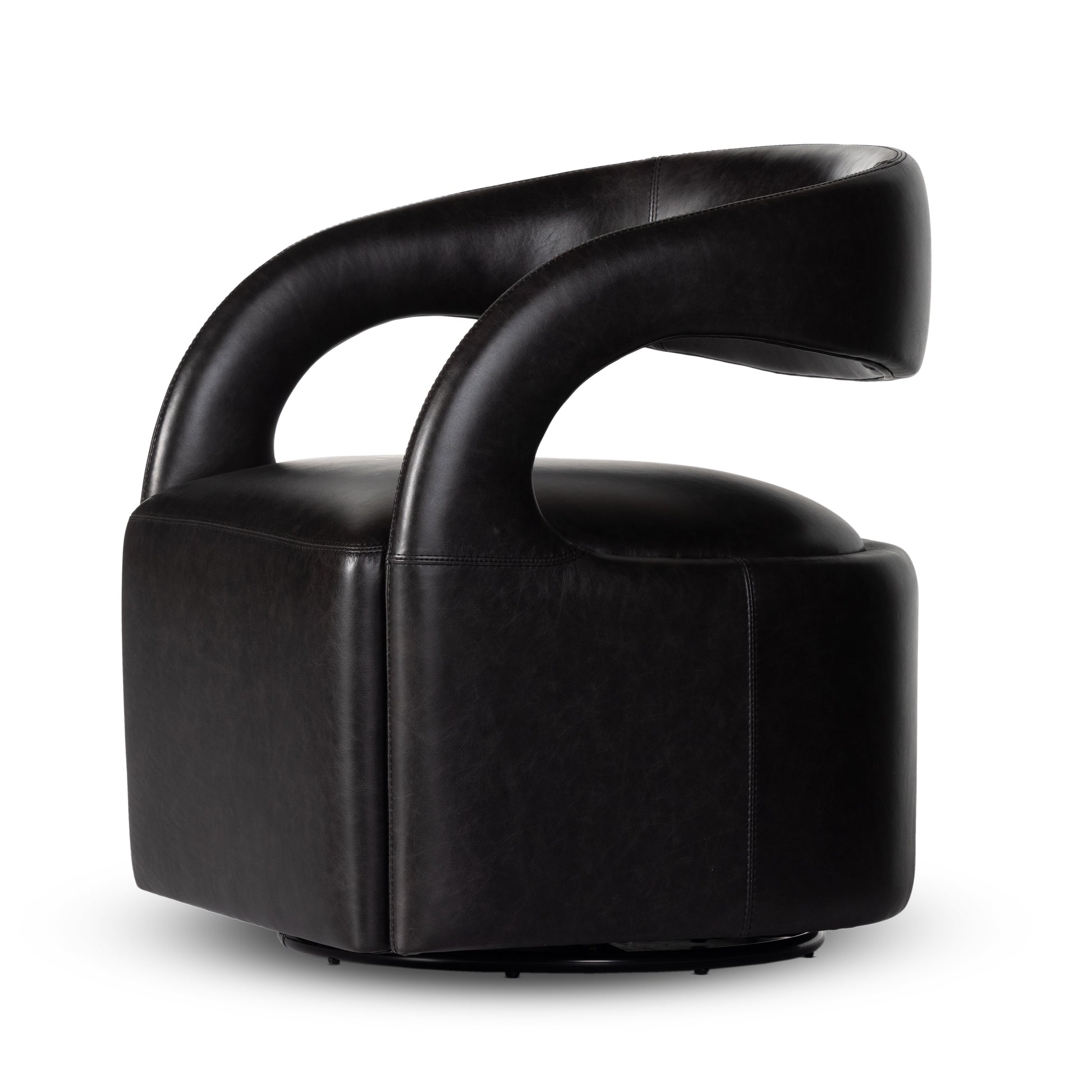 This 360-swivel update of the fan-favorite stationary design makes quite the statement. Well curved and finely sculpted, black top-grain leather exclusive to Four Hands makes a uniquely shapely statement in any room.Overall Dimensions: 26"w x 26"d x 29"hColors: Sonoma ButterscotchMaterials: Top Grain LeatherWeight: 51.26Volume: 13. Amethyst Home provides interior design, new home construction design consulting, vintage area rugs, and lighting in the Los Angeles metro area.