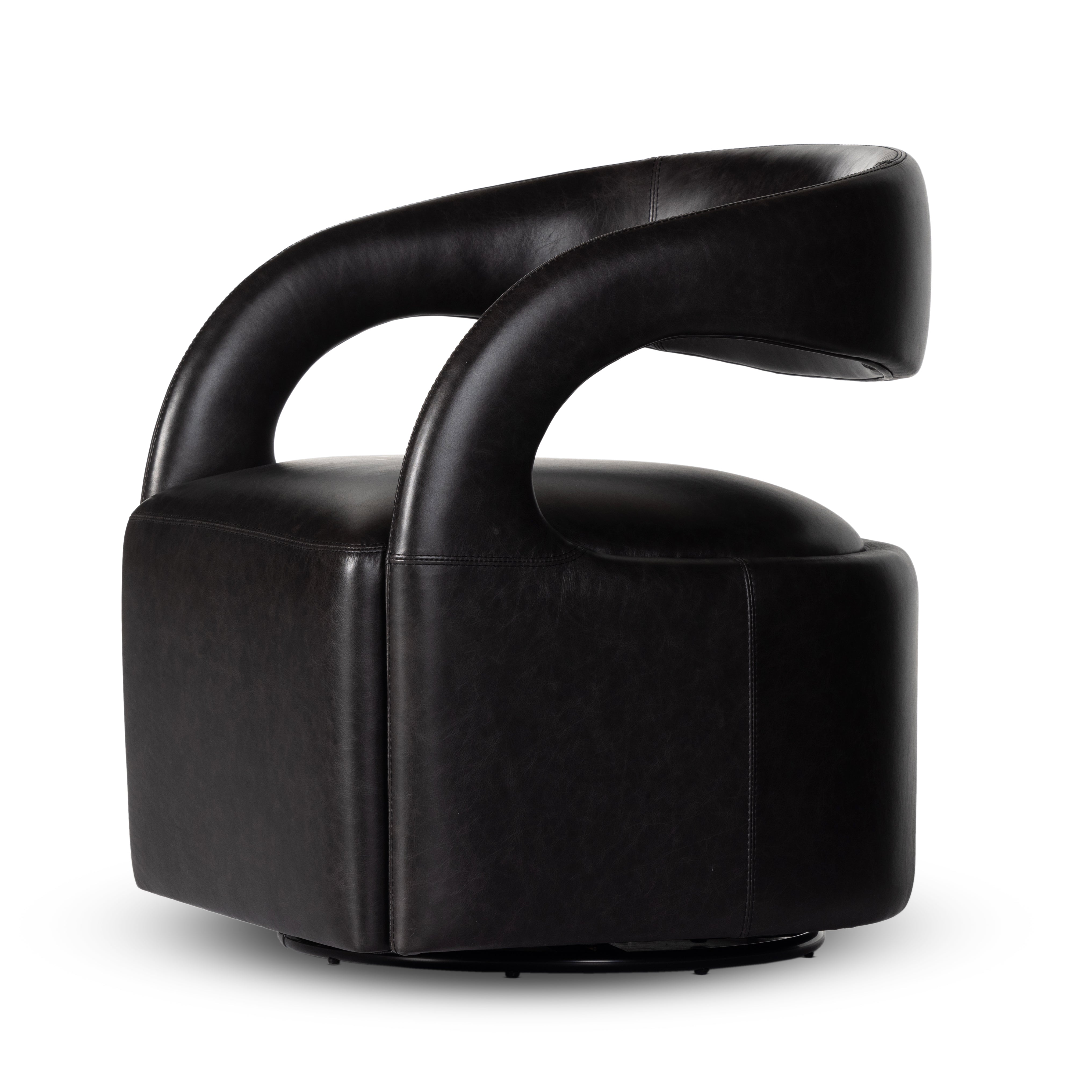 This 360-swivel update of the fan-favorite stationary design makes quite the statement. Well curved and finely sculpted, black top-grain leather exclusive to Four Hands makes a uniquely shapely statement in any room.Overall Dimensions: 26"w x 26"d x 29"hColors: Sonoma ButterscotchMaterials: Top Grain LeatherWeight: 51.26Volume: 13. Amethyst Home provides interior design, new home construction design consulting, vintage area rugs, and lighting in the Los Angeles metro area.