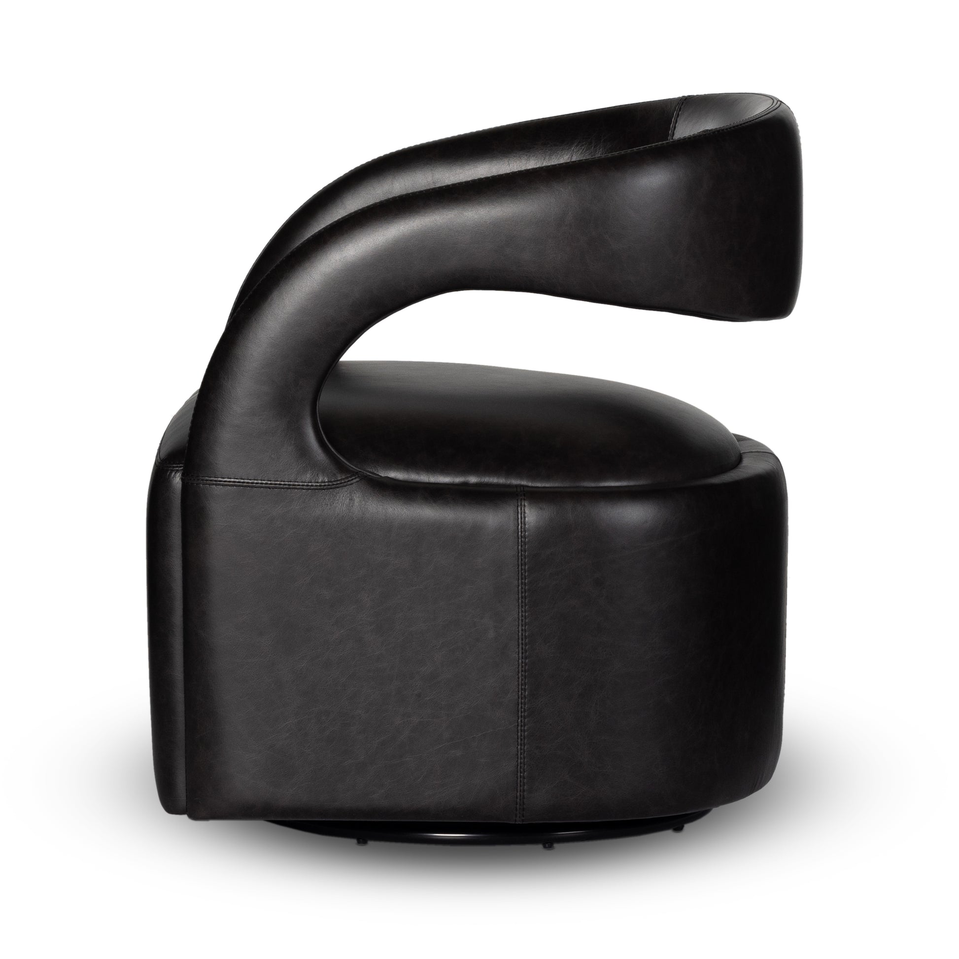 This 360-swivel update of the fan-favorite stationary design makes quite the statement. Well curved and finely sculpted, black top-grain leather exclusive to Four Hands makes a uniquely shapely statement in any room.Overall Dimensions: 26"w x 26"d x 29"hColors: Sonoma ButterscotchMaterials: Top Grain LeatherWeight: 51.26Volume: 13. Amethyst Home provides interior design, new home construction design consulting, vintage area rugs, and lighting in the Park City metro area.