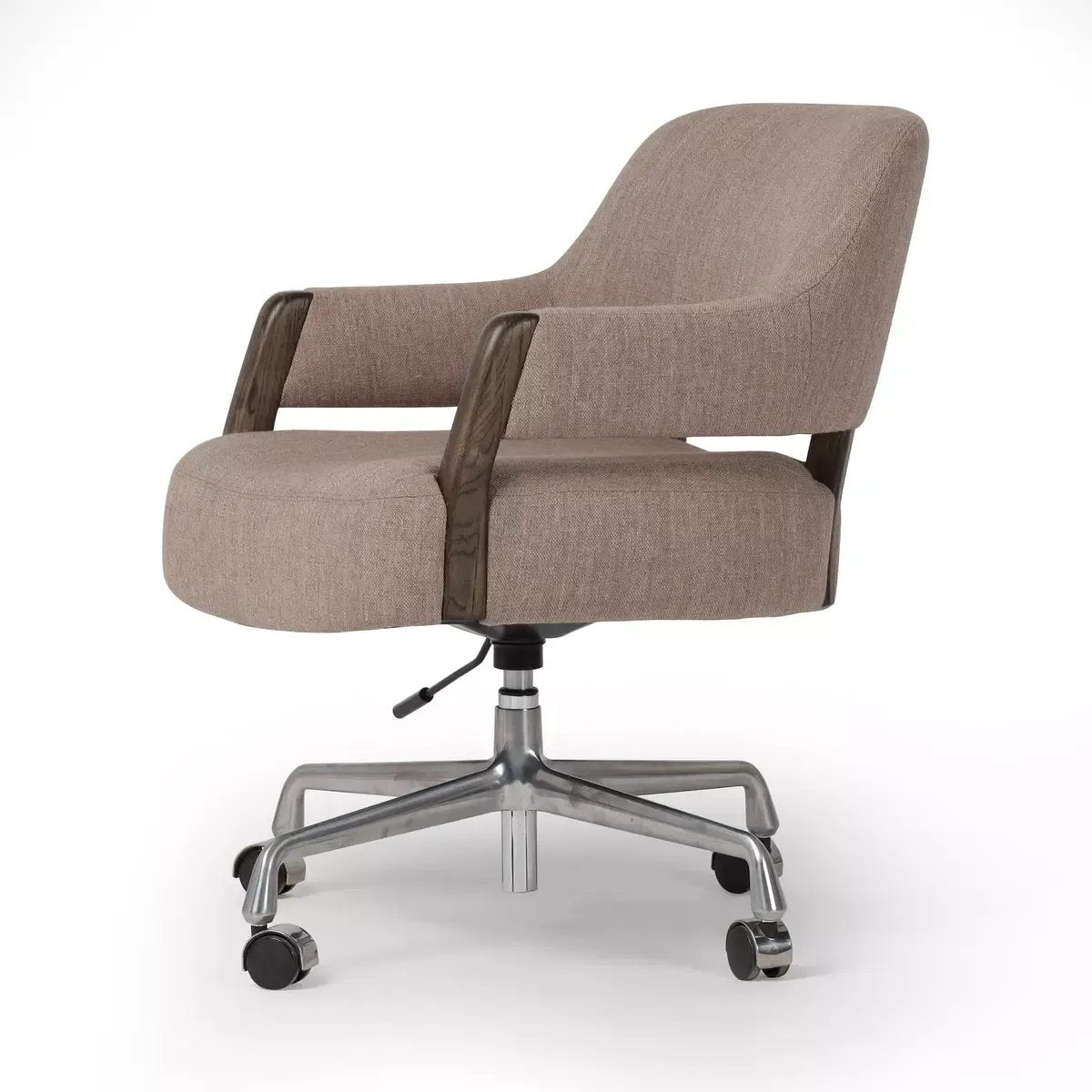 Featuring Henrik Alcala Fawn Desk Chair by Four Hands at Amethyst Home. Updating a midcentury form for the modern office, a 360-degree swivel chair strikes a just-right balance between vintage and contemporary. With warm parawood arms and a comfortable, height-adjustable seat of high-performance fabric. Performance fabrics are specially created to withstand . Amethyst Home provides interior design, new home construction design consulting, vintage area rugs, and lighting in the Monterey metro area.