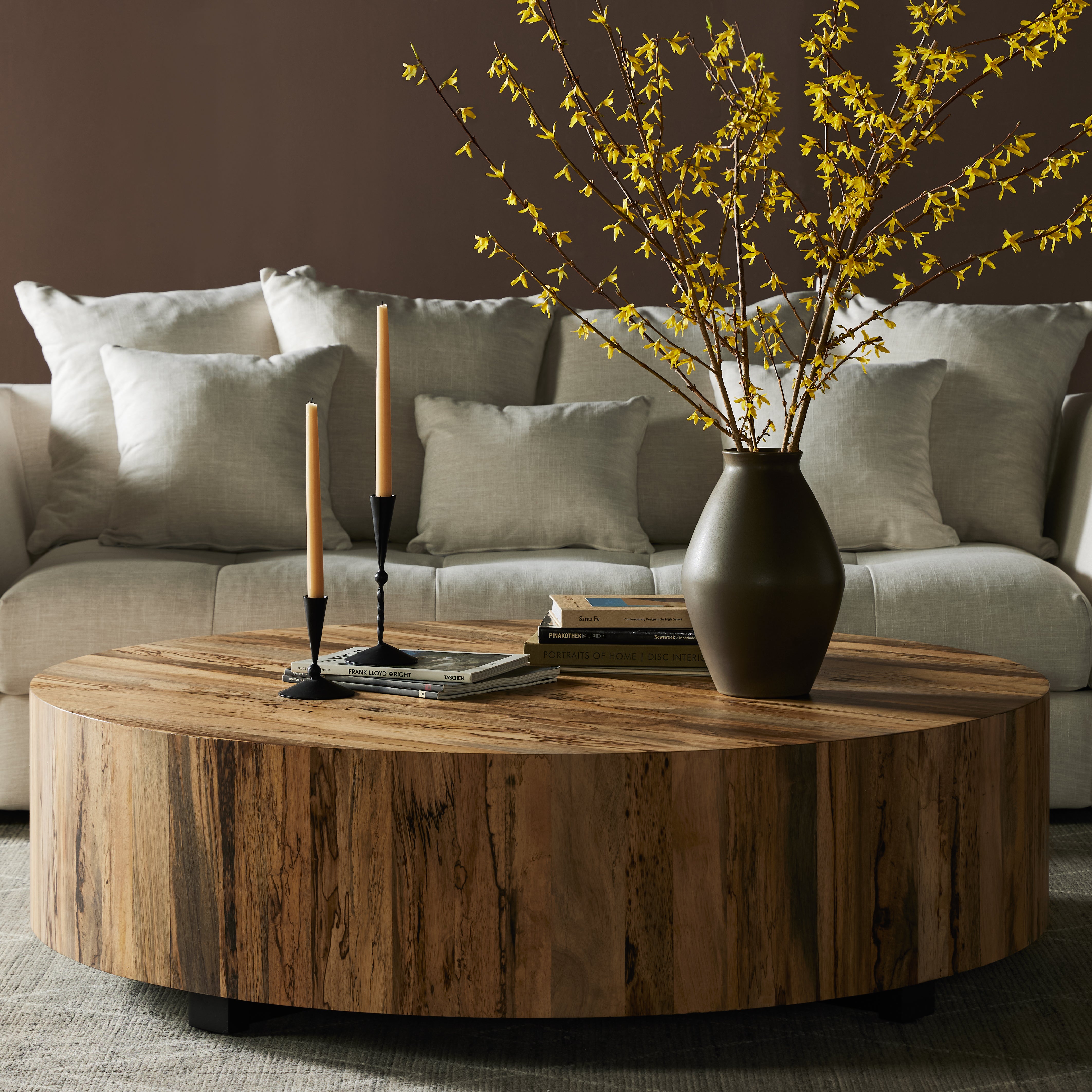 Featuring Hudson Spalted Primav Large Coffee Table by Four Hands at Amethyst Home. Stunning forces of nature are captured in a coffee table, as spalted primavera wood is hand-shaped into a cylindrical silhouette. Reflective of woods' natural character, a slight color variance is possible.Overall Dimensions: 55"W x 55"L x 15.25"H
Collection: WessonColors: Black Pine ,Black Mdf ,Spalte. Amethyst Home provides interior design, new construction, custom furniture, and area rugs in the Tampa metro area.