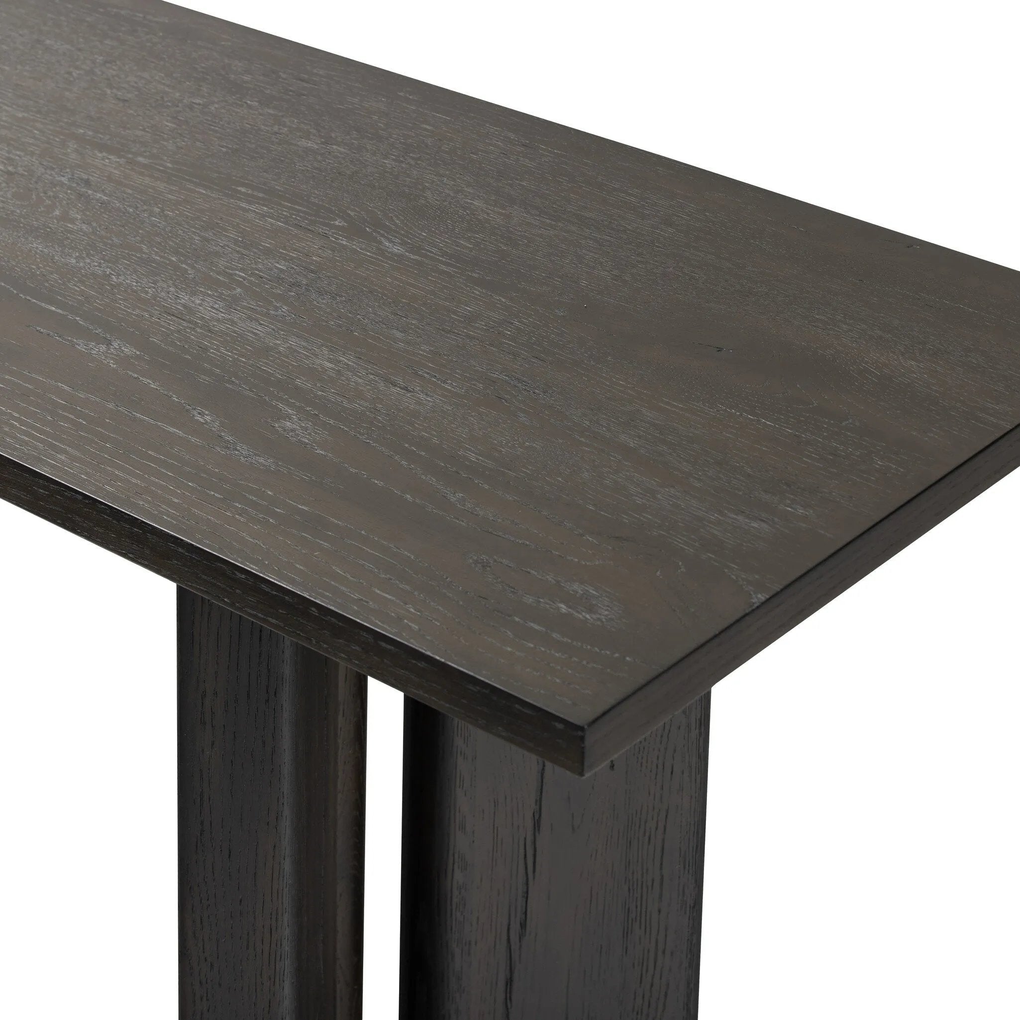 Featuring Huxley Smoked Black Veneer Console Table by Four Hands at Amethyst Home. A smoked black finish delivers a character-rich look to an open-style console table. Angled panel legs up the intrigue factor.Collection: HaidenColors: Smoked Black VeneerMaterials: Thick Oak Veneer ,Engineered Hardwood Weight: 90.39 lbs. Amethyst Home provides interior design, new home construction design consulting, vintage area rugs, and lighting in the Salt Lake City metro area.