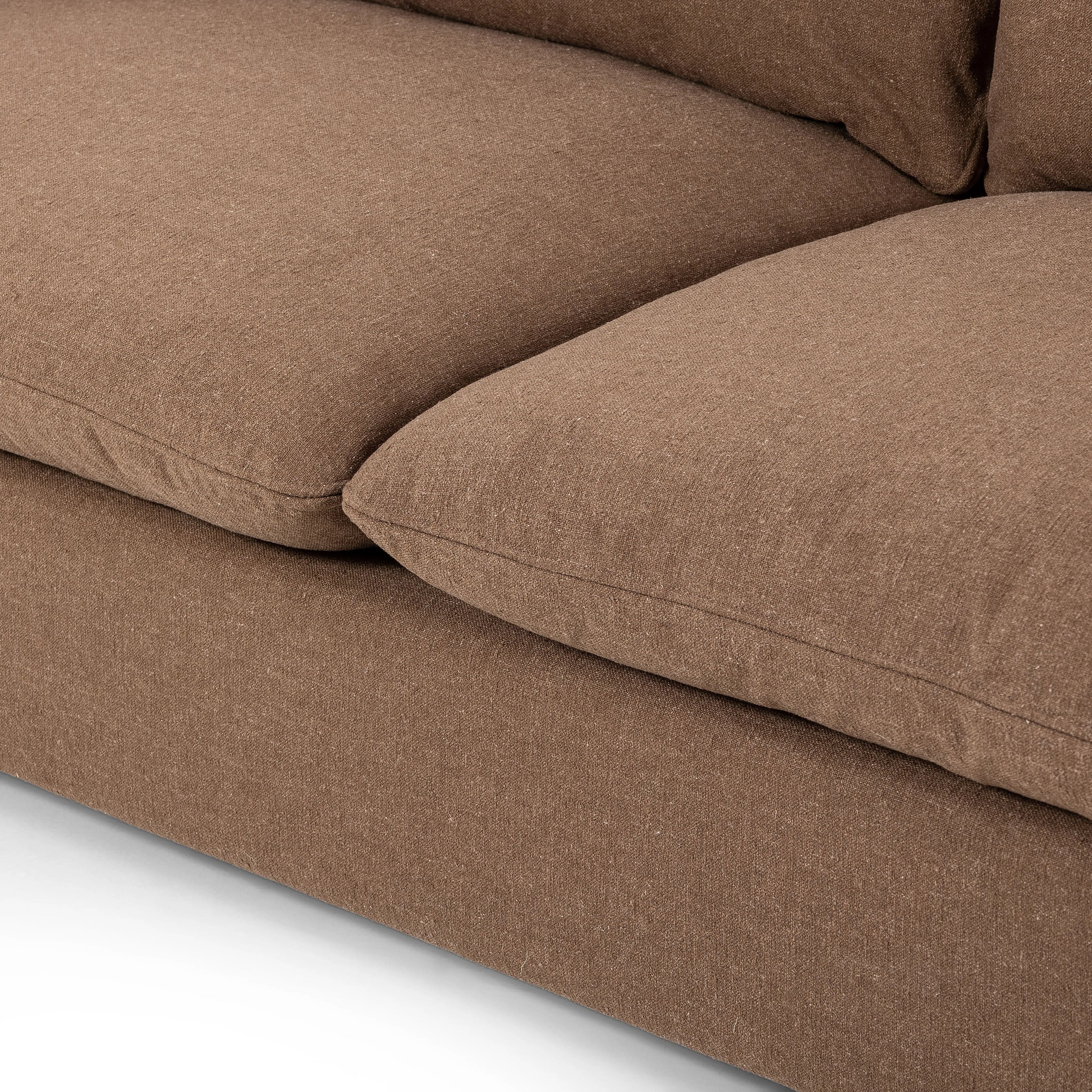 Featuring Ingel Antwerp Cafe Sofa by Four Hands at Amethyst Home. Inflated, pillow-inspired cushioning all around brings cozy comfort to the room. High-performance linen offers the best of both worlds on this plush and welcoming sofa. Inflated arms, feather-fiber blend cushioning and a soft, durable linen fabric make this spacious sofa a smart solution fo. Amethyst Home provides interior design, new home construction design consulting, vintage area rugs, and lighting in the Kansas City metro area.
