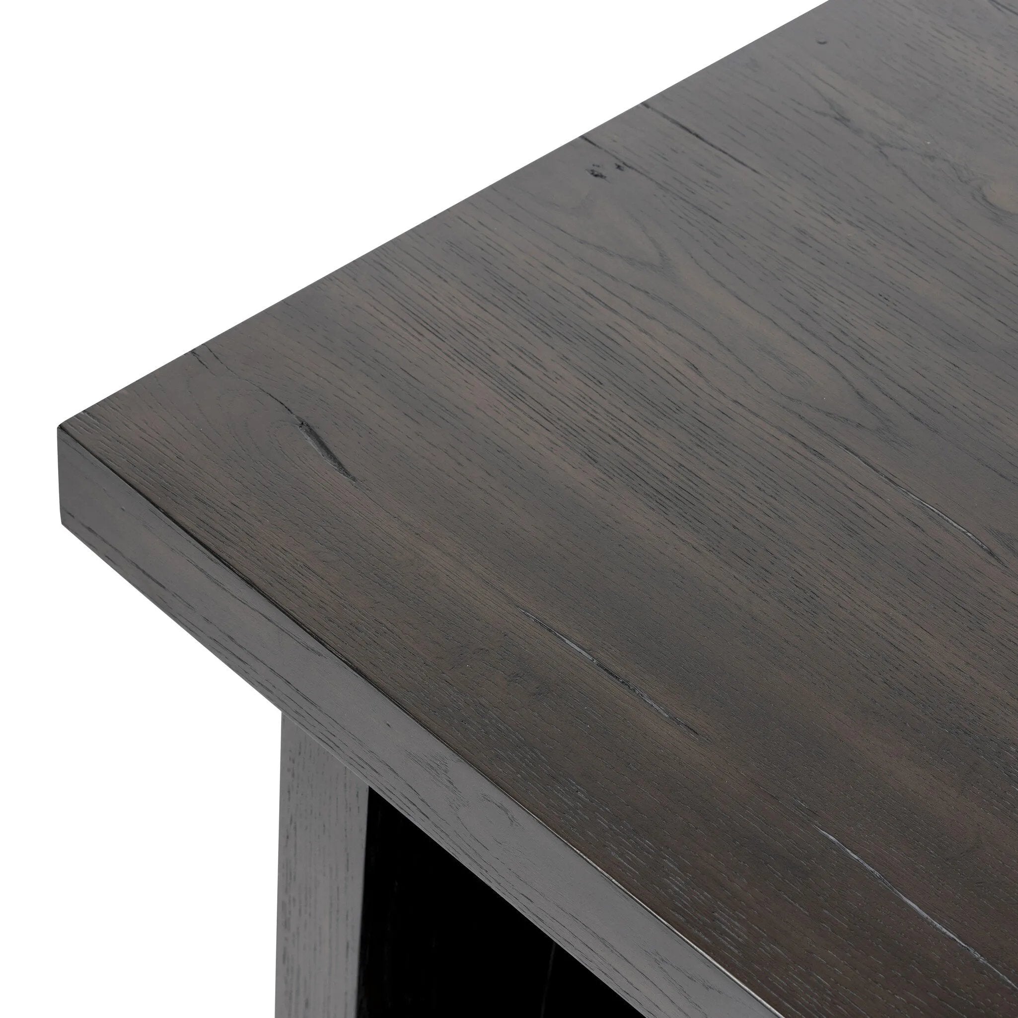 A versatile end table of smoked black oak features joint and connection construction for a design-forward look. Visible knots and graining add character.Collection: Haide Amethyst Home provides interior design, new home construction design consulting, vintage area rugs, and lighting in the Portland metro area.