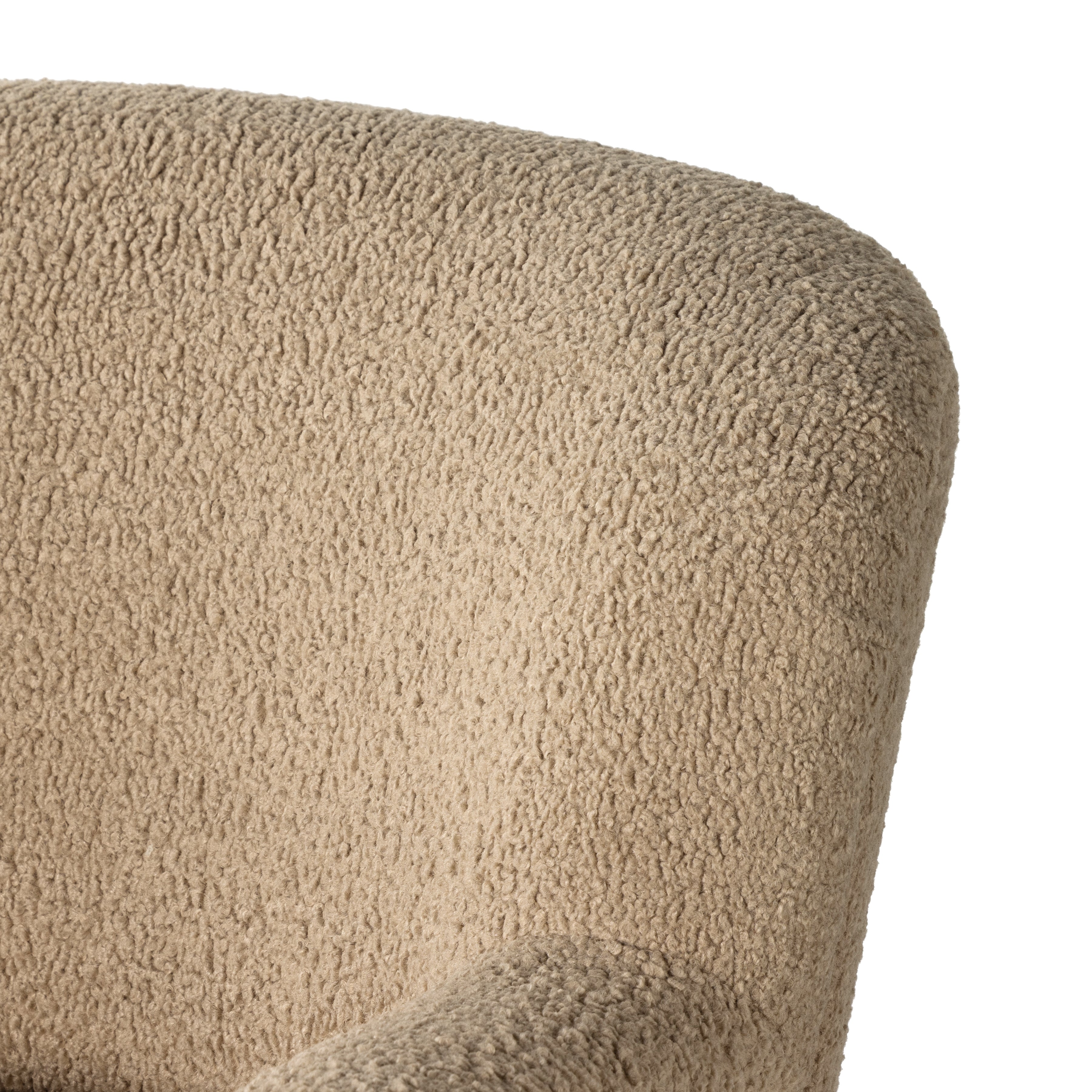 Featuring Kadon Sheepskin Camel Chair by Four Hands at Amethyst Home. Simply classic. A high wing back pairs with softly rolled arms for a curvy look and supportive sit. Tan shearling-like upholstery invites you to sit and stay a while.Overall Dimensions: 35.50"W x 39"L x 32.75"H
Collection: NorwoodColors: Sheepskin Camel ,AlmondMaterials: 100% Polyester ,Solid ParawoodOverall . Amethyst Home provides interior design, new construction, custom furniture, and area rugs in the Kansas City metro area.
