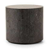 A cylinder-shaped end tables brings an organic look to the living room. Made from natural polished bluestone.Collection: Hughe Amethyst Home provides interior design, new home construction design consulting, vintage area rugs, and lighting in the Winter Garden metro area.