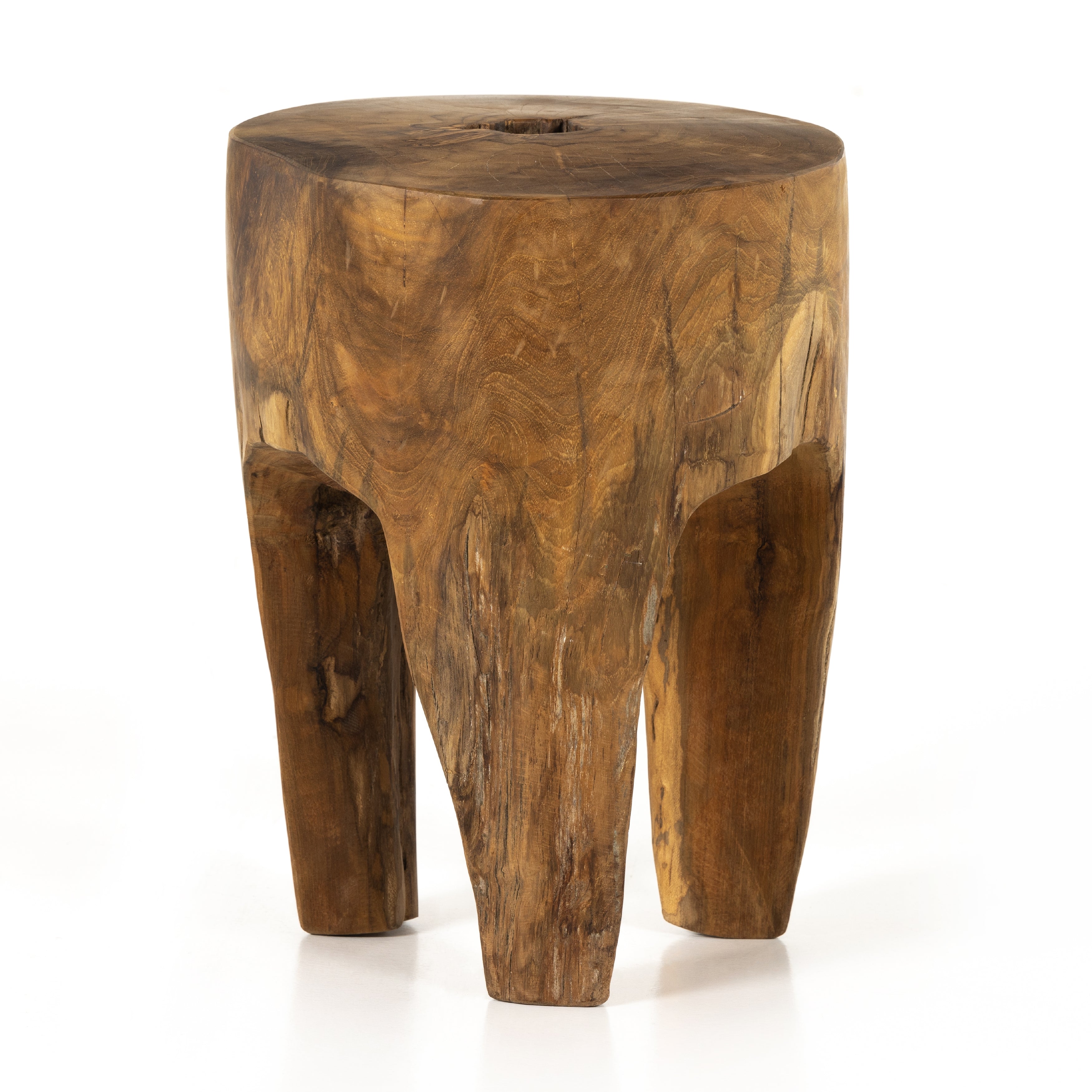 Natural teak roots add a touch of organic texture to spaces indoors or out. Each has unique character, with natural variation in knots, holes and grain character from piece to piece, and dramatic highs and lows in the finish. Over time, teak weathers and greys in the sun for a found feel. Safe for outdoor spaces. Cover or store indoors during inclement weather and when not in use. Amethyst Home provides interior design services, furniture, rugs, and lighting in the Miami metro area.