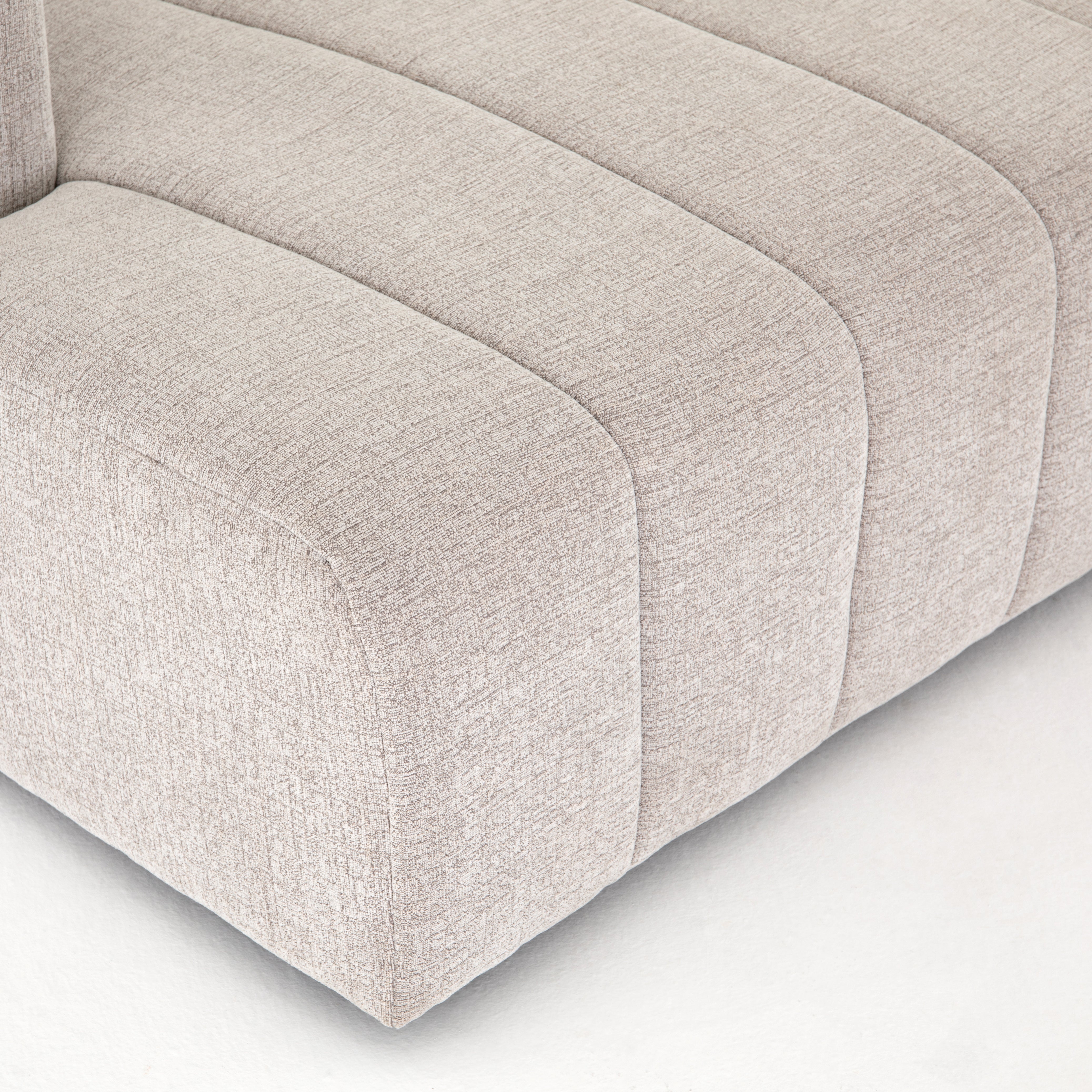 Featuring Langham Napa Sandstone Right Chaise by Four Hands at Amethyst Home. Wide, vertical channels and low styling speaks to modish Italian influence. Sandstone-colored covering and modular components allow for versatility in any space. Right arm facing piece to matching sectional. Performance fabrics are specially created to withstand spills, stains, high . Amethyst Home provides interior design, new home construction design consulting, vintage area rugs, and lighting in the Boston metro area.