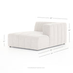 Featuring Langham Napa Sandstone Right Chaise by Four Hands at Amethyst Home. Wide, vertical channels and low styling speaks to modish Italian influence. Sandstone-colored covering and modular components allow for versatility in any space. Right arm facing piece to matching sectional. Performance fabrics are specially created to withstand spills, stains, hi. Amethyst Home provides interior design, new home construction design consulting, vintage area rugs, and lighting in the Charlotte metro area.