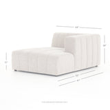 Featuring Langham Napa Sandstone Right Chaise by Four Hands at Amethyst Home. Wide, vertical channels and low styling speaks to modish Italian influence. Sandstone-colored covering and modular components allow for versatility in any space. Right arm facing piece to matching sectional. Performance fabrics are specially created to withstand spills, stains, hi. Amethyst Home provides interior design, new home construction design consulting, vintage area rugs, and lighting in the Charlotte metro area.