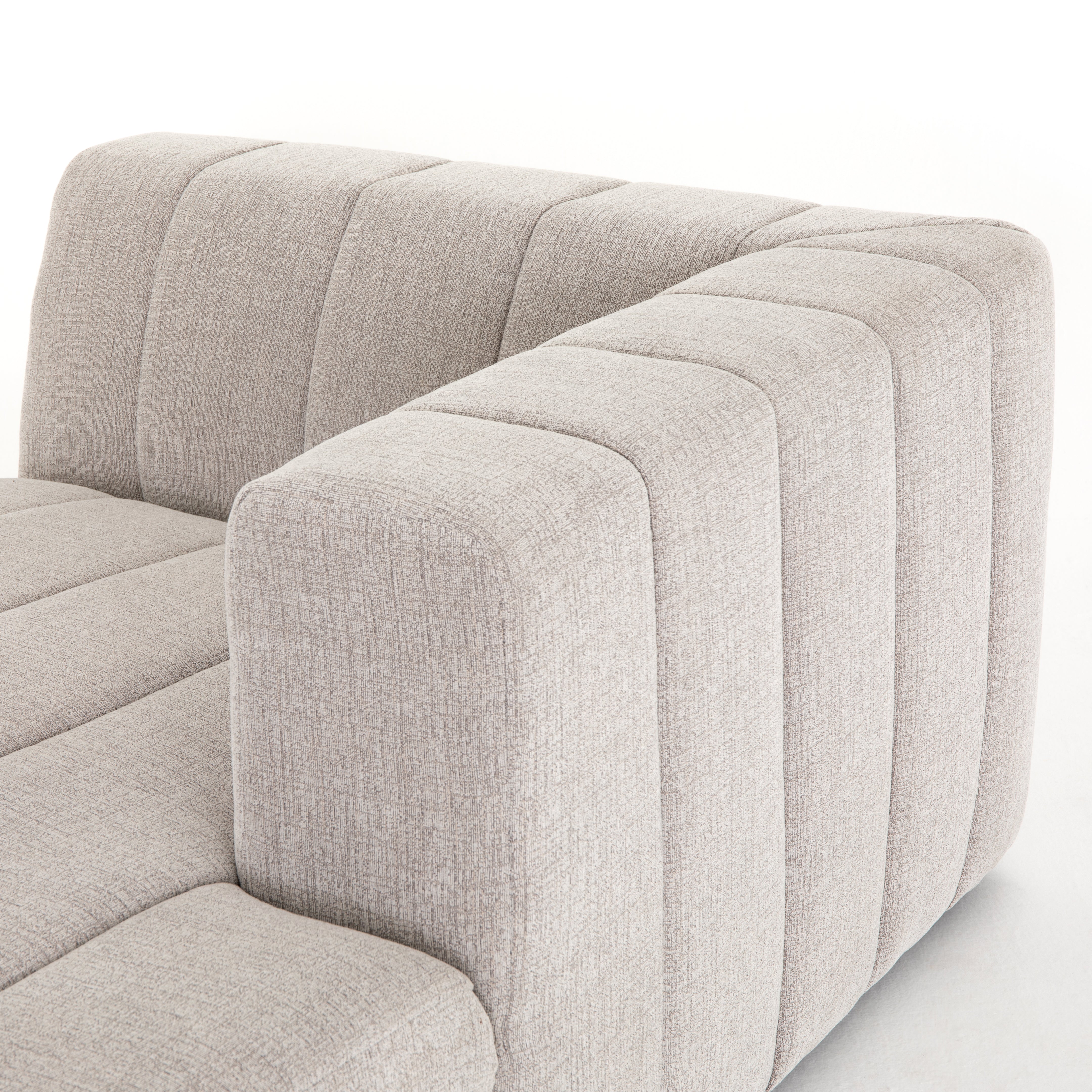 Featuring Langham Napa Sandstone Right Chaise by Four Hands at Amethyst Home. Wide, vertical channels and low styling speaks to modish Italian influence. Sandstone-colored covering and modular components allow for versatility in any space. Right arm facing piece to matching sectional. Performance fabrics are specially created to withstand spills, stains, high . Amethyst Home provides interior design, new home construction design consulting, vintage area rugs, and lighting in the Dallas metro area.