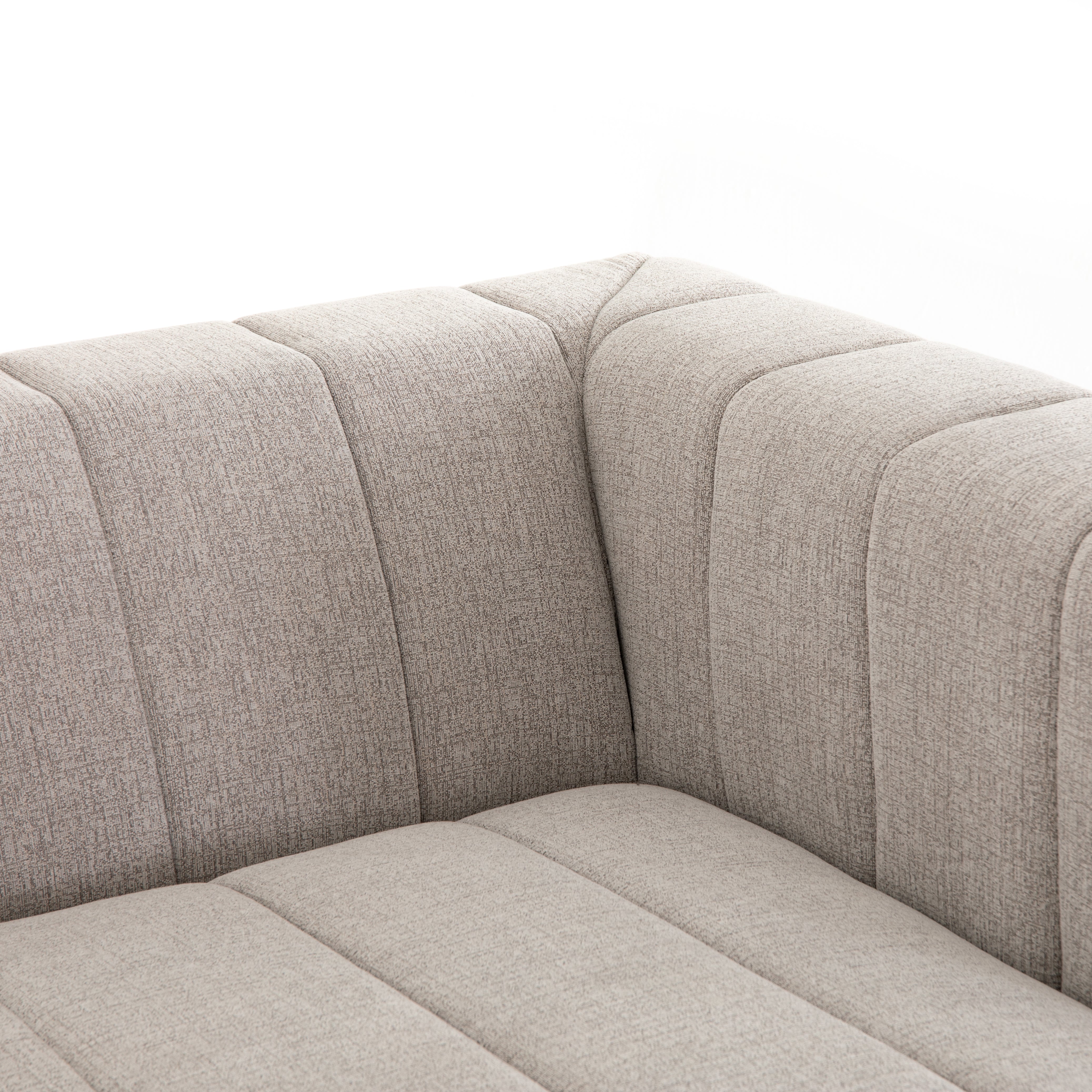 Featuring Langham Napa Sandstone Right Chaise by Four Hands at Amethyst Home. Wide, vertical channels and low styling speaks to modish Italian influence. Sandstone-colored covering and modular components allow for versatility in any space. Right arm facing piece to matching sectional. Performance fabrics are specially created to withstand spills, stains, high t. Amethyst Home provides interior design, new home construction design consulting, vintage area rugs, and lighting in the Omaha metro area.