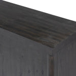 Inspired by European antiques, black-finished oak veneer features cracks and weathering for a character-rich look. Sliding doors open to reveal generous storage space for media, with rear cutouts to keep your cords out of sight Amethyst Home provides interior design, new home construction design consulting, vintage area rugs, and lighting in the Boston metro area.