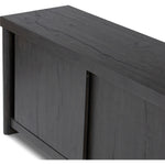 Inspired by European antiques, black-finished oak veneer features cracks and weathering for a character-rich look. Sliding doors open to reveal generous storage space for media, with rear cutouts to keep your cords out of sight Amethyst Home provides interior design, new home construction design consulting, vintage area rugs, and lighting in the Dallas metro area.