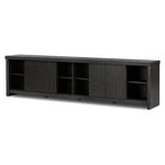 Inspired by European antiques, black-finished oak veneer features cracks and weathering for a character-rich look. Sliding doors open to reveal generous storage space for media, with rear cutouts to keep your cords out of sight Amethyst Home provides interior design, new home construction design consulting, vintage area rugs, and lighting in the Houston metro area.