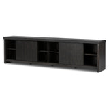Inspired by European antiques, black-finished oak veneer features cracks and weathering for a character-rich look. Sliding doors open to reveal generous storage space for media, with rear cutouts to keep your cords out of sight Amethyst Home provides interior design, new home construction design consulting, vintage area rugs, and lighting in the Houston metro area.