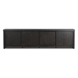 Inspired by European antiques, black-finished oak veneer features cracks and weathering for a character-rich look. Sliding doors open to reveal generous storage space for media, with rear cutouts to keep your cords out of sight Amethyst Home provides interior design, new home construction design consulting, vintage area rugs, and lighting in the Miami metro area.