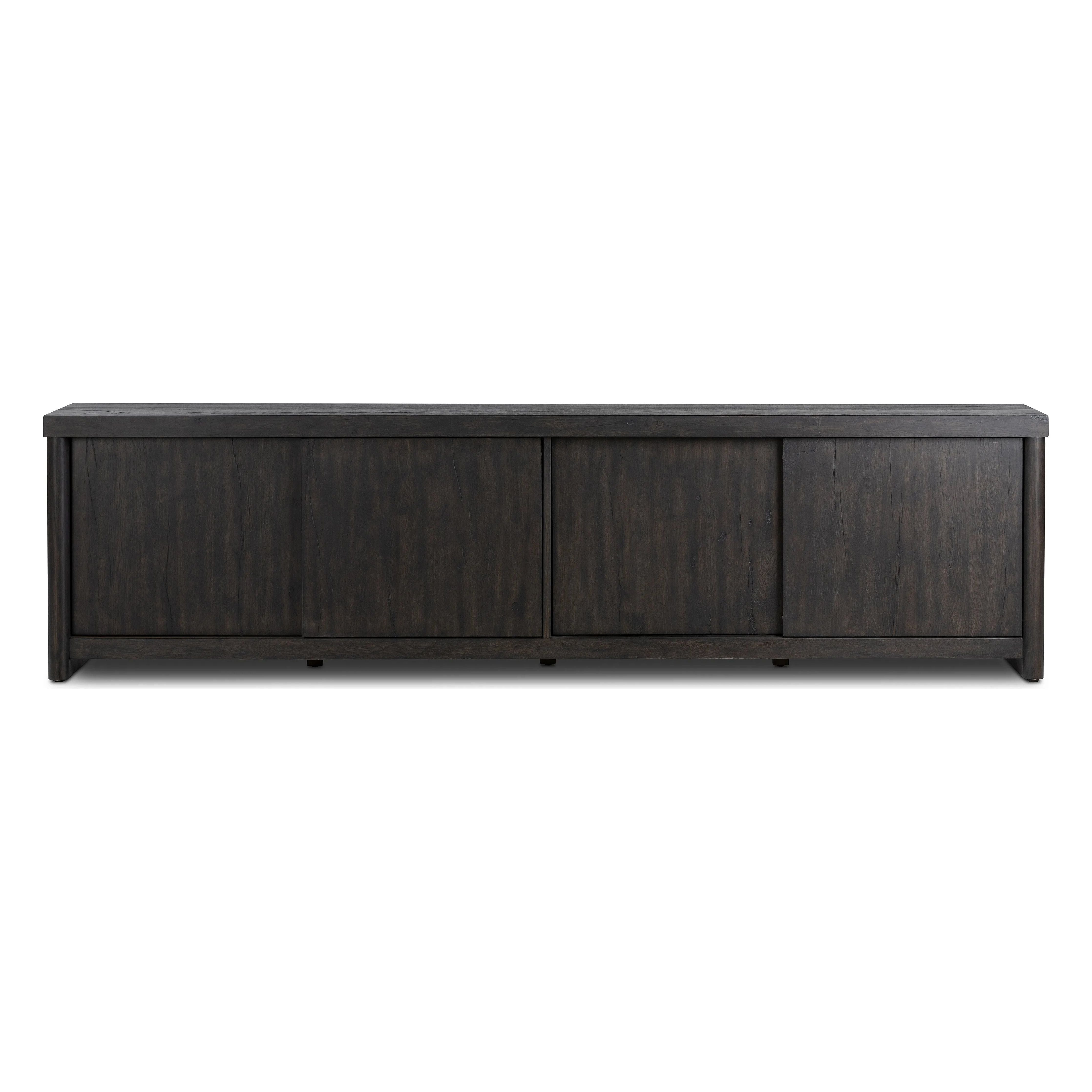 Inspired by European antiques, black-finished oak veneer features cracks and weathering for a character-rich look. Sliding doors open to reveal generous storage space for media, with rear cutouts to keep your cords out of sight Amethyst Home provides interior design, new home construction design consulting, vintage area rugs, and lighting in the Miami metro area.