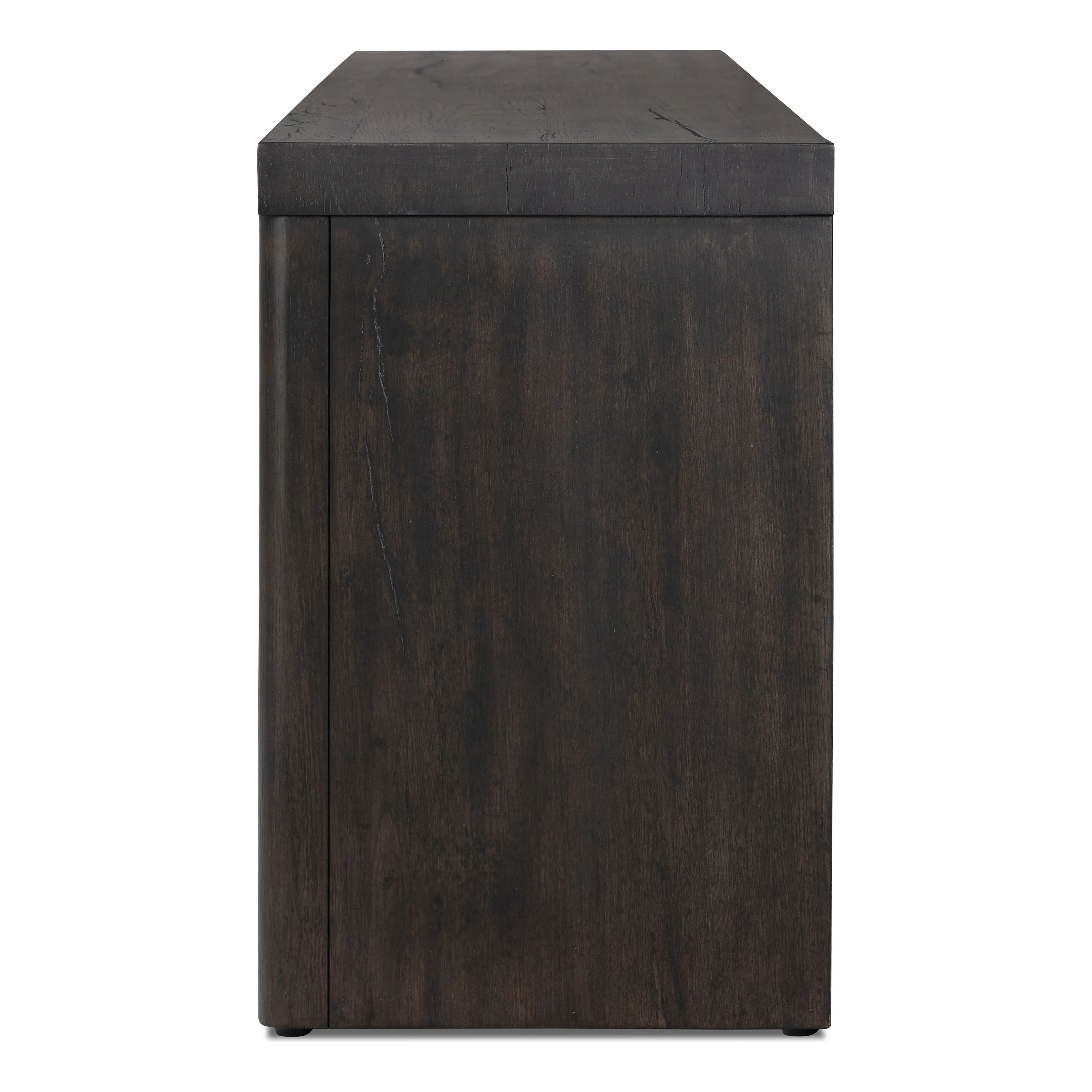 Inspired by European antiques, black-finished oak veneer features cracks and weathering for a character-rich look. Sliding doors open to reveal generous storage space for media, with rear cutouts to keep your cords out of sight Amethyst Home provides interior design, new home construction design consulting, vintage area rugs, and lighting in the Portland metro area.