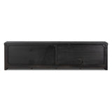Inspired by European antiques, black-finished oak veneer features cracks and weathering for a character-rich look. Sliding doors open to reveal generous storage space for media, with rear cutouts to keep your cords out of sight Amethyst Home provides interior design, new home construction design consulting, vintage area rugs, and lighting in the San Diego metro area.