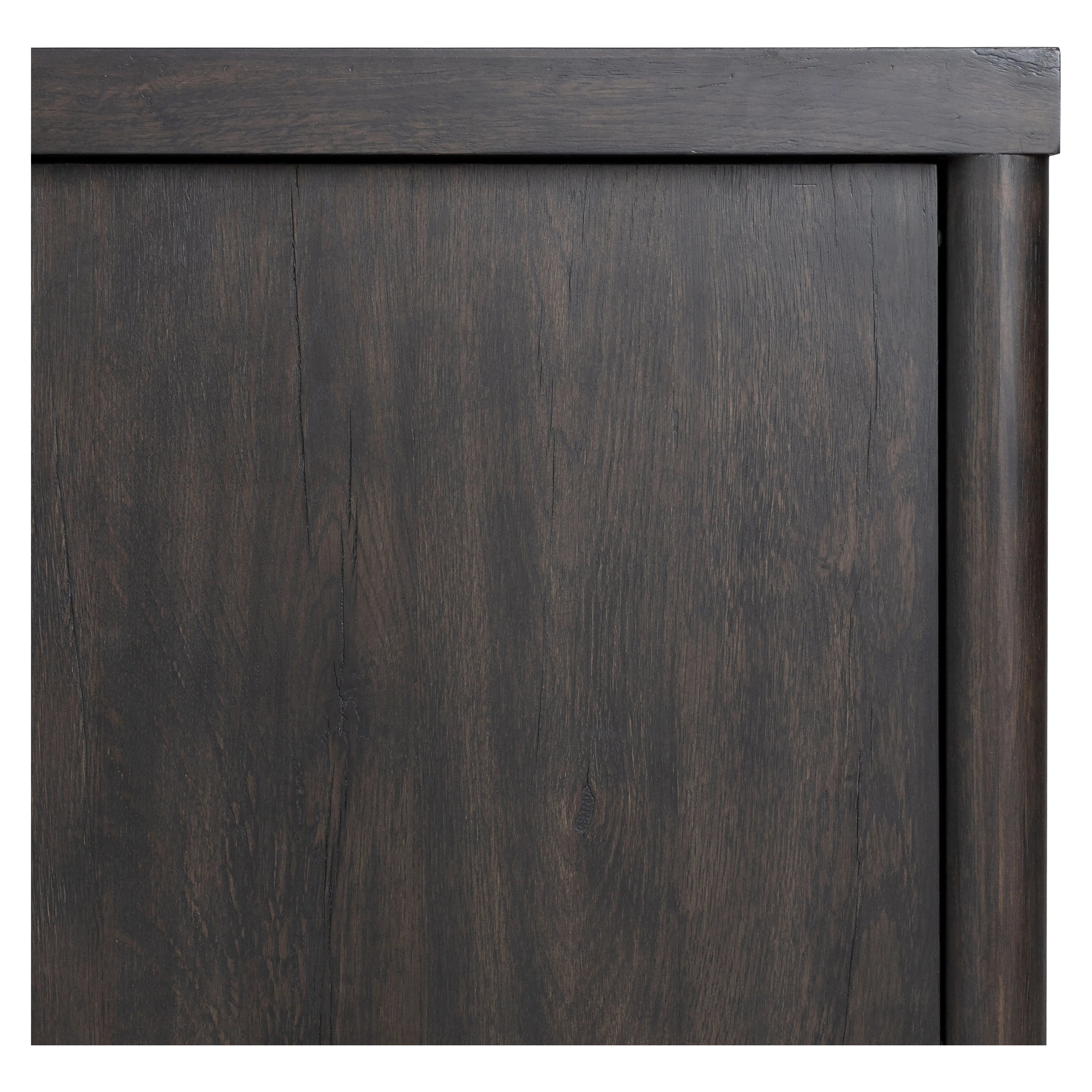 Inspired by European antiques, black-finished oak veneer features cracks and weathering for a character-rich look. Sliding doors open to reveal generous storage space for media, with rear cutouts to keep your cords out of sight Amethyst Home provides interior design, new home construction design consulting, vintage area rugs, and lighting in the Scottsdale metro area.