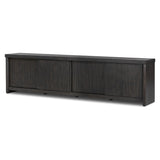 Inspired by European antiques, black-finished oak veneer features cracks and weathering for a character-rich look. Sliding doors open to reveal generous storage space for media, with rear cutouts to keep your cords out of sight Amethyst Home provides interior design, new home construction design consulting, vintage area rugs, and lighting in the Washington metro area.