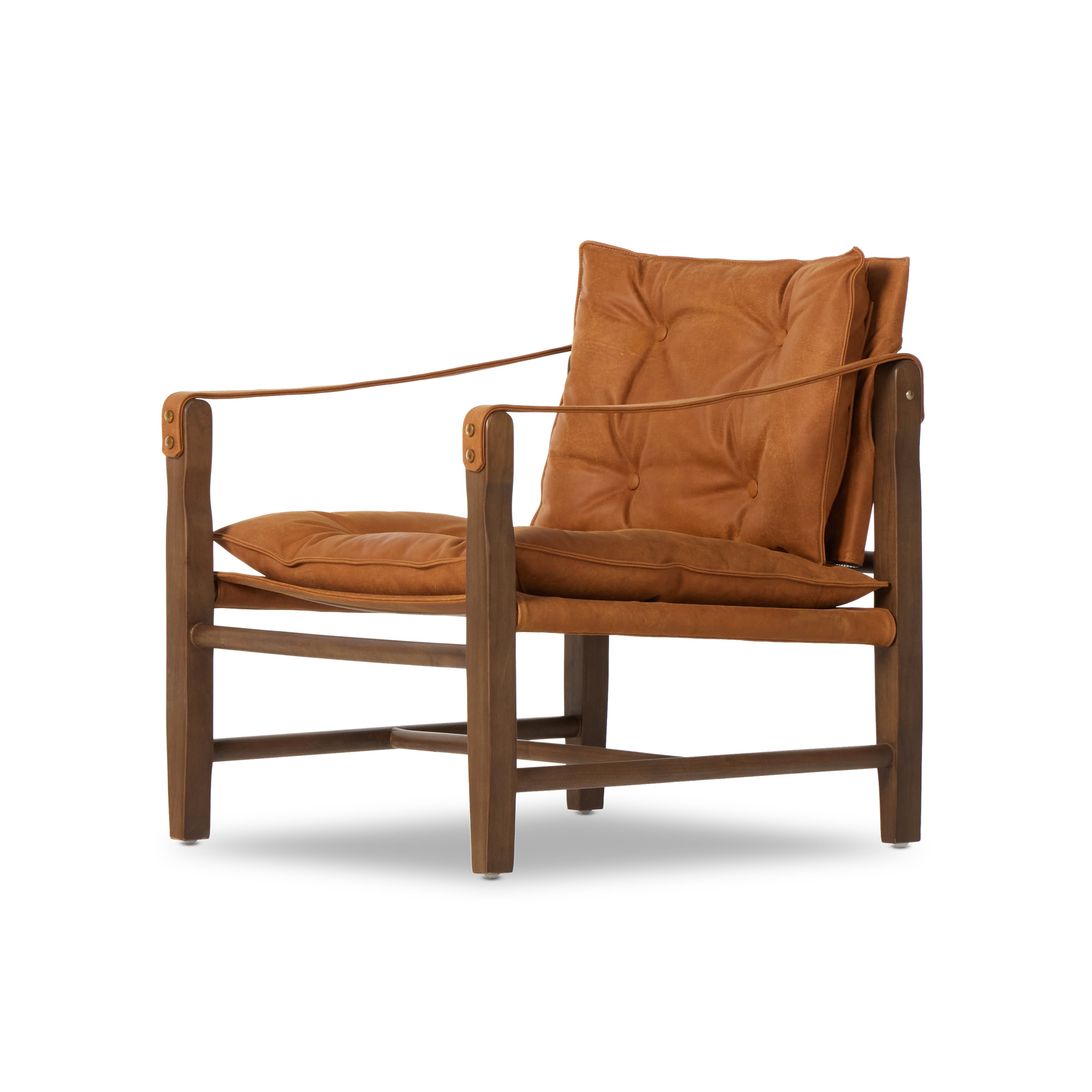 Featuring Lenz Kennison Cognac Chair by Four Hands at Amethyst Home. This material-driven take on safari styling features cognac-hued Italian-designed leather that's been lightly sanded and buffed by hand for a suede-like feel. With a tufted sling-style seat, strap arm and pivot back, this vintage-feeling accent chair makes a chic statement wherever it's styled.
Collection: WestgateC. Amethyst Home provides interior design, new construction, custom furniture, and area rugs in the Miami metro area.