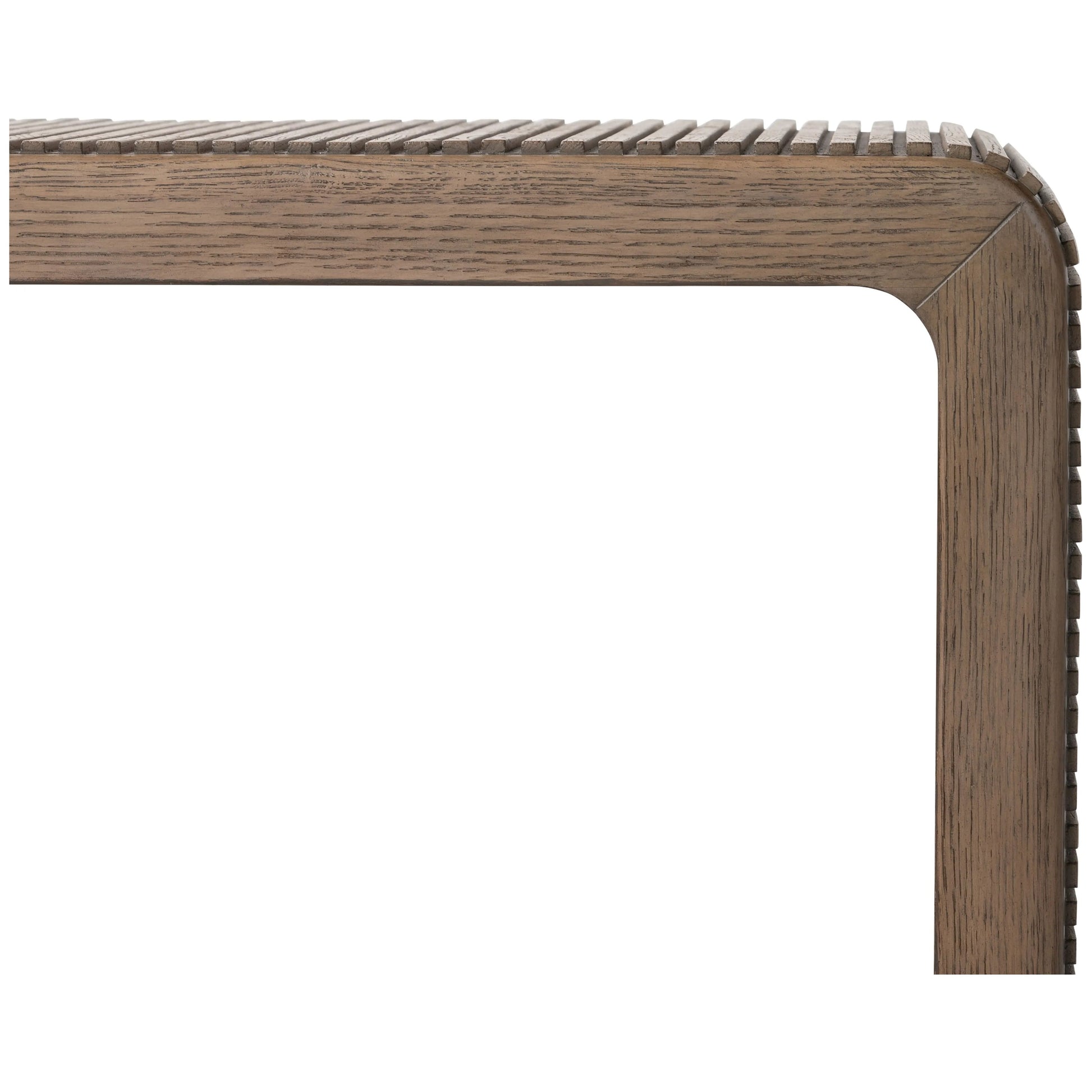 Made from rustic-finished oak, linear reeding and a curved shape define this midcentury-spirited end table. Designed in partnership with longtime Four Hands collaborator Thomas Bina and Brazilian designer Ronald Sasson.Collection: Bin Amethyst Home provides interior design, new home construction design consulting, vintage area rugs, and lighting in the Winter Garden metro area.