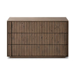 Featuring Leo Rustic Grey Nightstand by Four Hands at Amethyst Home. Designed by Thomas Bina and Ronald Sasson, a design partnership blending both modern minimalist and Brazilian influences. Crafted from solid oak, this clean-lined nightstand features vertical reed detailing on the drawer fronts with wooden pull detailing on the outer edges. Drawers are fin. Amethyst Home provides interior design, new home construction design consulting, vintage area rugs, and lighting in the Calabasas metro area.