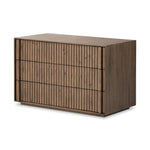 Featuring Leo Rustic Grey Nightstand by Four Hands at Amethyst Home. Designed by Thomas Bina and Ronald Sasson, a design partnership blending both modern minimalist and Brazilian influences. Crafted from solid oak, this clean-lined nightstand features vertical reed detailing on the drawer fronts with wooden pull detailing on the outer edges. Drawers are . Amethyst Home provides interior design, new home construction design consulting, vintage area rugs, and lighting in the Laguna Beach metro area.