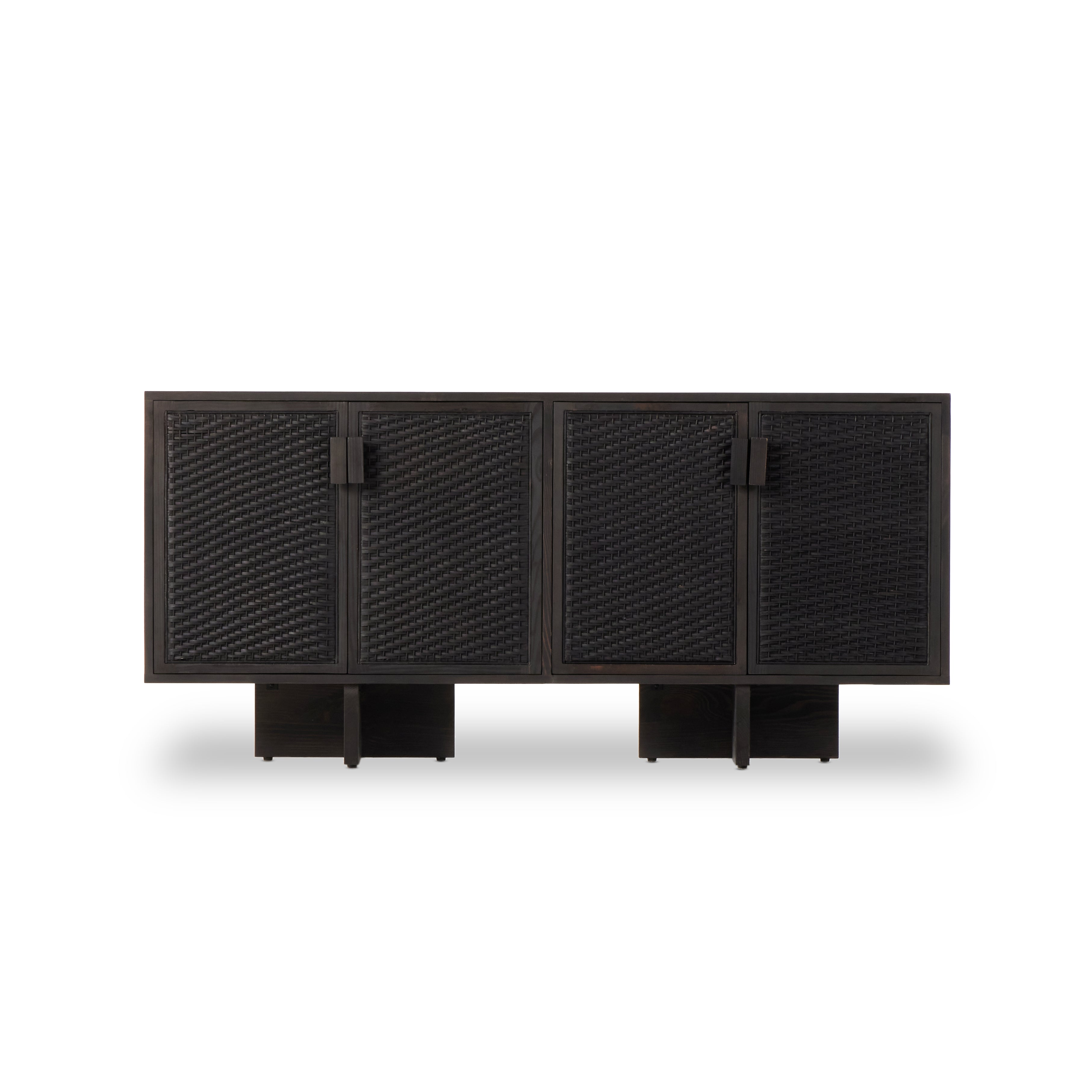 Experience cane on a whole new level. Finished in a classic black, woven rod cane paneling brings a high-texture look to solid pine, for a rich, full look. Dual rear cutouts for easy cord management. Amethyst Home provides interior design, new construction, custom furniture, and area rugs in the Salt Lake City metro area.