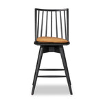 Featuring Lewis Black Counter Swivel Stool with Cushion by Four Hands at Amethyst Home. A new take on the traditional Windsor. This tall beauty is wire-brushed to highlight the cathedral grain of black oak. Perfectly sized for the counter, with a swivel for ease and a top-grain leather cushion for comfort.Overall Dimensions: 21.75"W x 21"L x 42"H
Collec. Amethyst Home provides interior design, new home construction design consulting, vintage area rugs, and lighting in the Winter Garden metro area.
