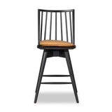 Featuring Lewis Black Counter Swivel Stool with Cushion by Four Hands at Amethyst Home. A new take on the traditional Windsor. This tall beauty is wire-brushed to highlight the cathedral grain of black oak. Perfectly sized for the counter, with a swivel for ease and a top-grain leather cushion for comfort.Overall Dimensions: 21.75"W x 21"L x 42"H
Collec. Amethyst Home provides interior design, new home construction design consulting, vintage area rugs, and lighting in the Winter Garden metro area.